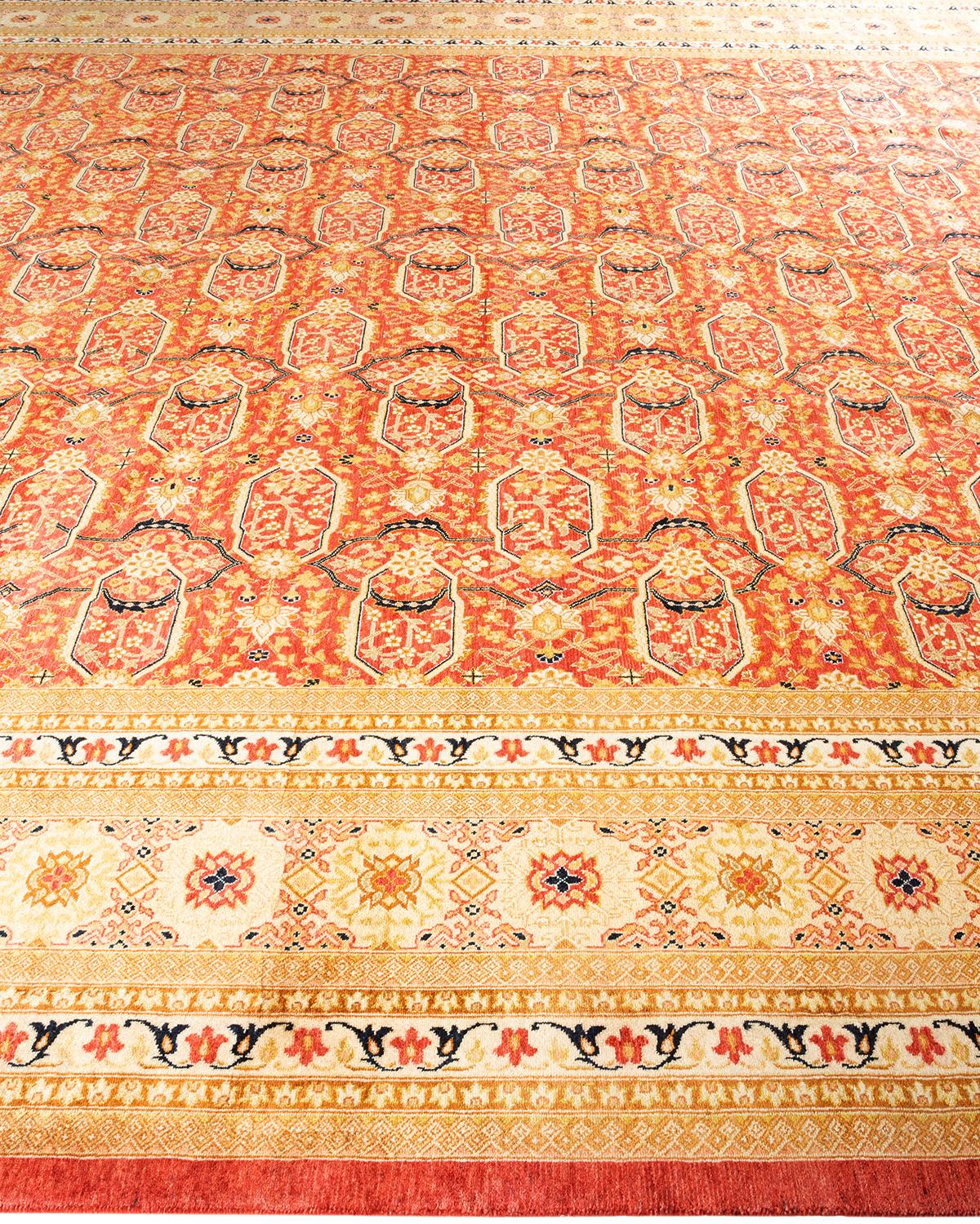 One-of-a-kind Hand Knotted Wool Mogul Orange Area Rug In New Condition For Sale In Norwalk, CT