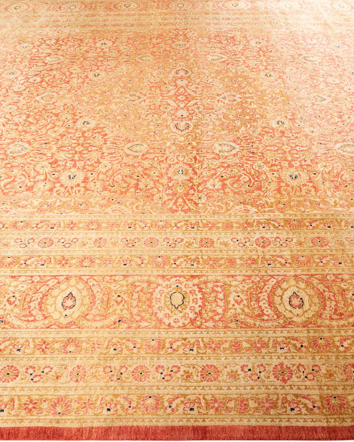One-of-a-kind Hand Knotted Wool Mogul Orange Area Rug In New Condition For Sale In Norwalk, CT