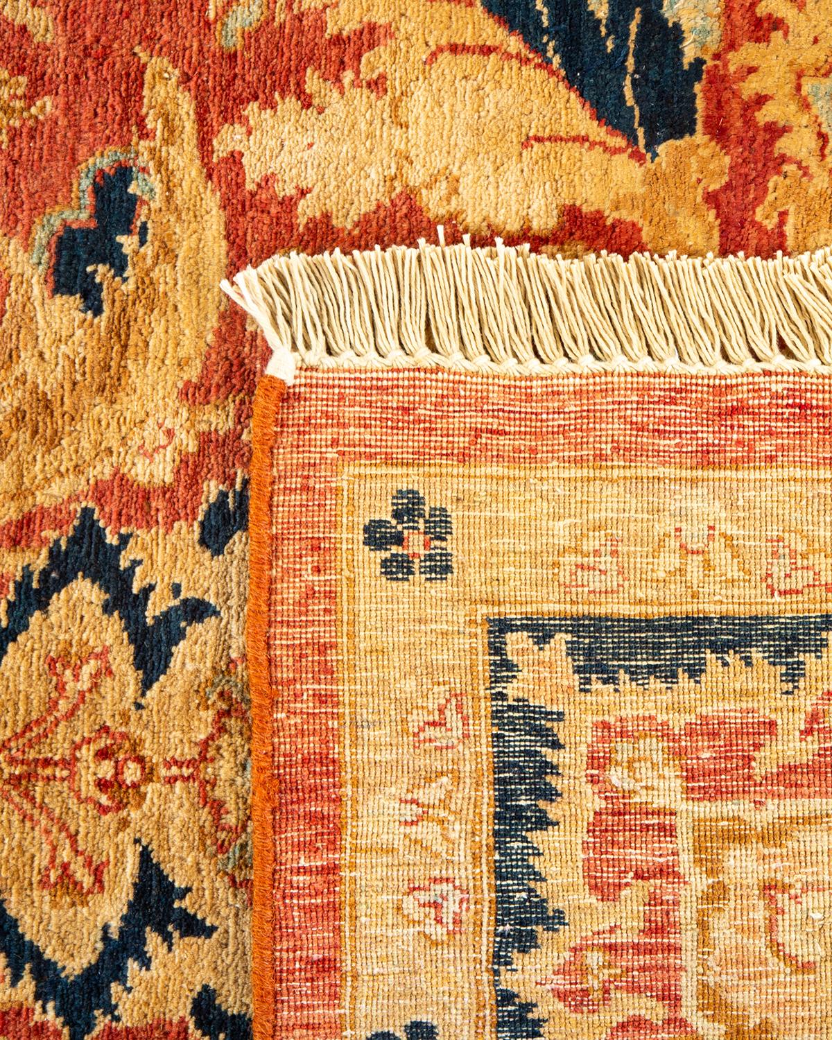 XXIe siècle et contemporain Tapis Mogul orange en laine noué à la main, unique en son genre en vente