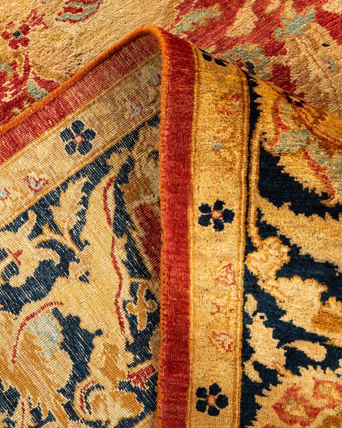 Laine Tapis Mogul orange en laine noué à la main, unique en son genre en vente