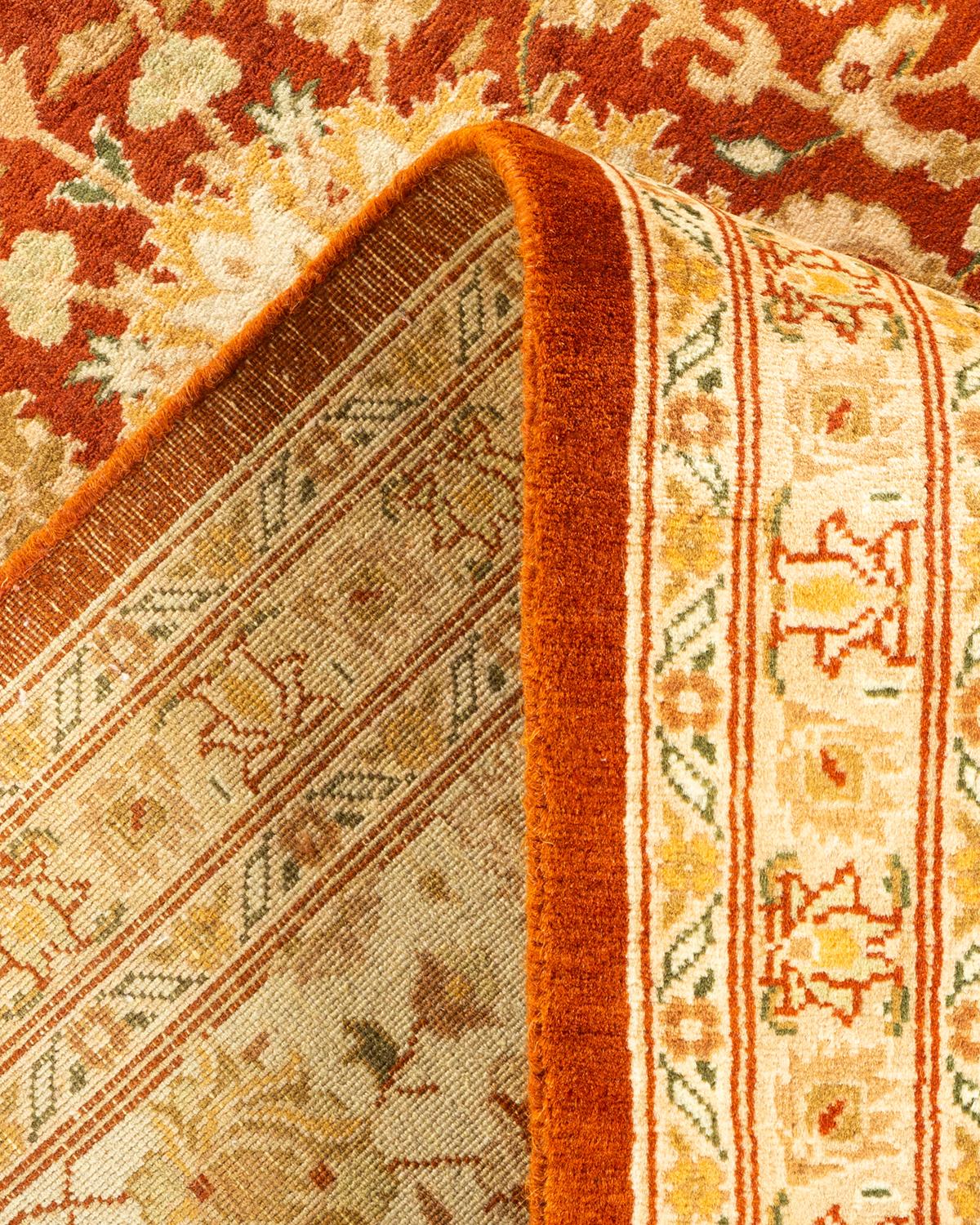 One-of-a-kind Hand Knotted Wool Mogul Orange Area Rug For Sale 1