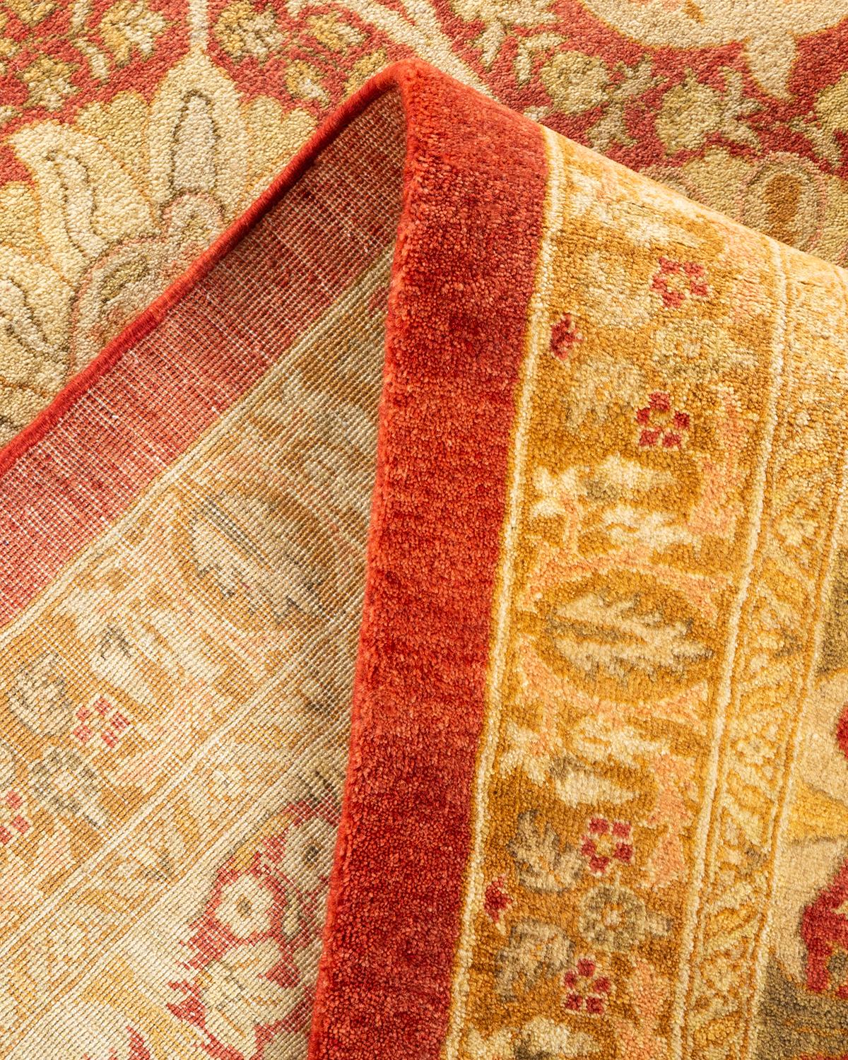 One-of-a-kind Hand Knotted Wool Mogul Orange Area Rug For Sale 1