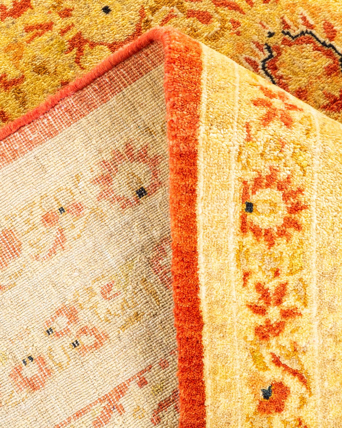 Handgeknüpfter, orangefarbener Mogul-Teppich aus Wolle, Unikat im Angebot 1