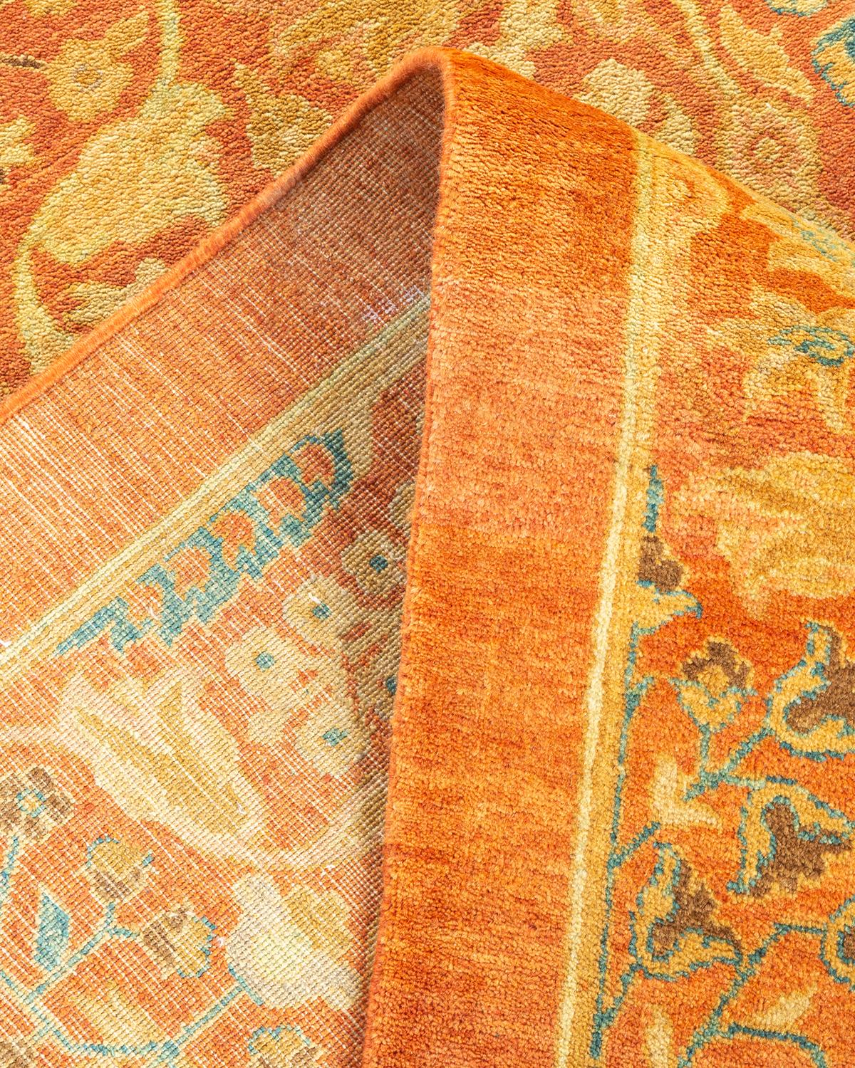 One-of-a-kind Hand Knotted Wool Mogul Orange Area Rug For Sale 1