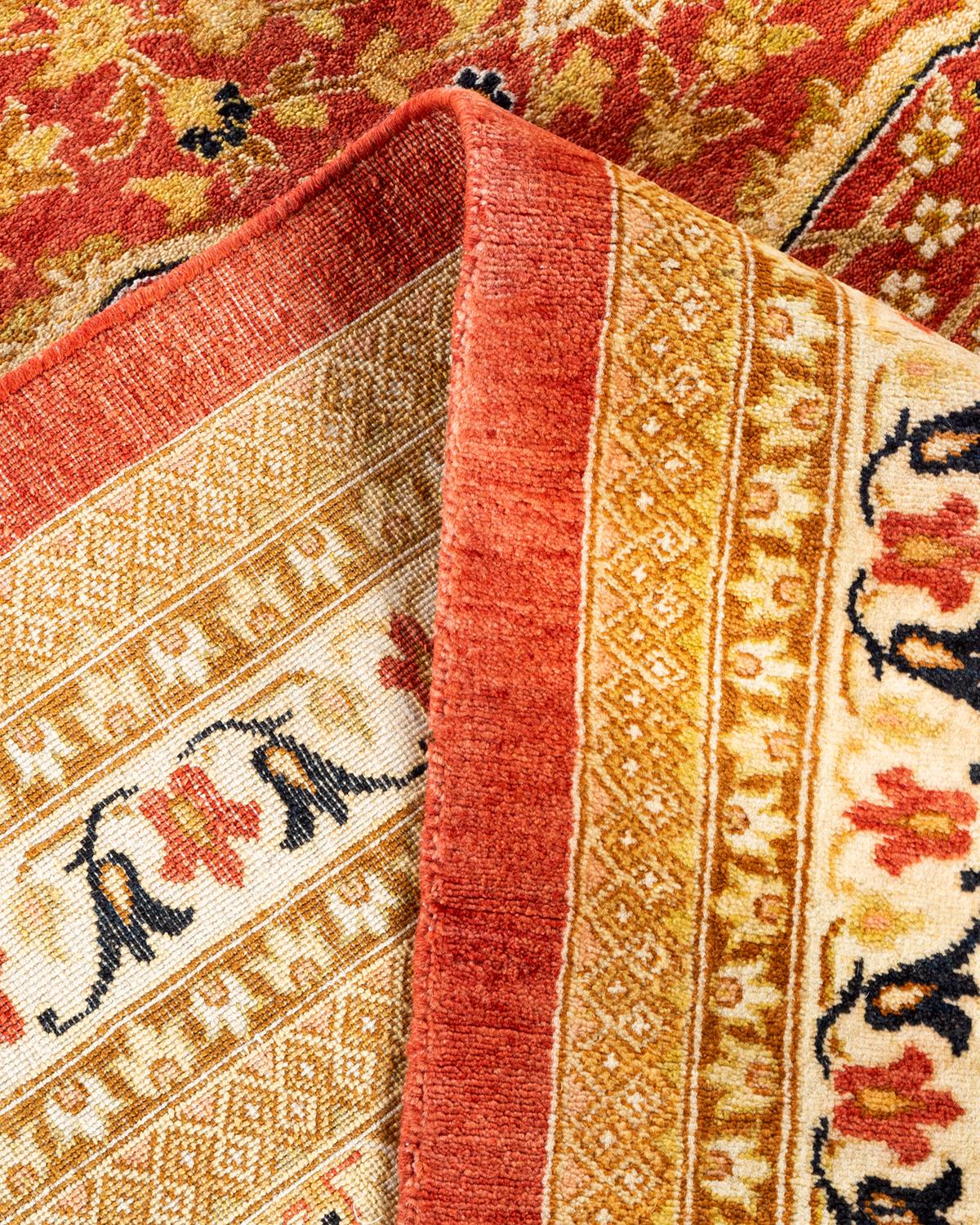 One-of-a-kind Hand Knotted Wool Mogul Orange Area Rug For Sale 1