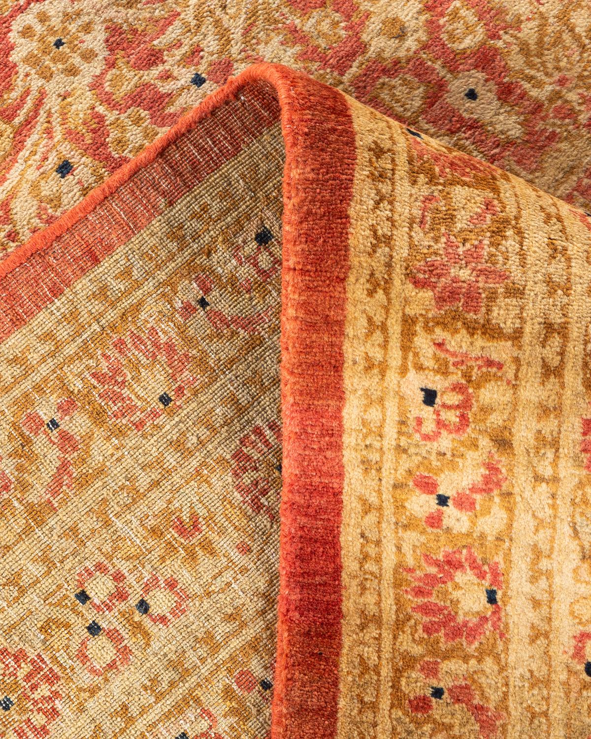 One-of-a-kind Hand Knotted Wool Mogul Orange Area Rug For Sale 1