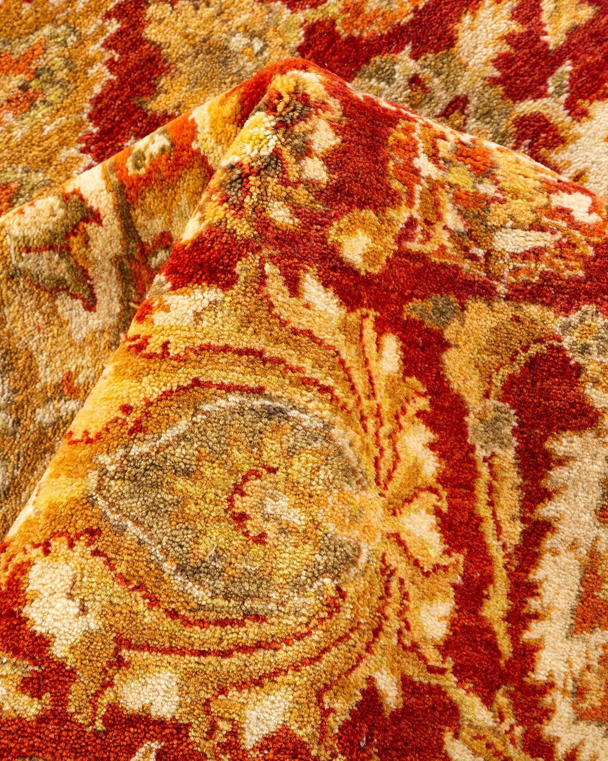 One-of-a-kind Hand Knotted Wool Mogul Orange Area Rug For Sale 2