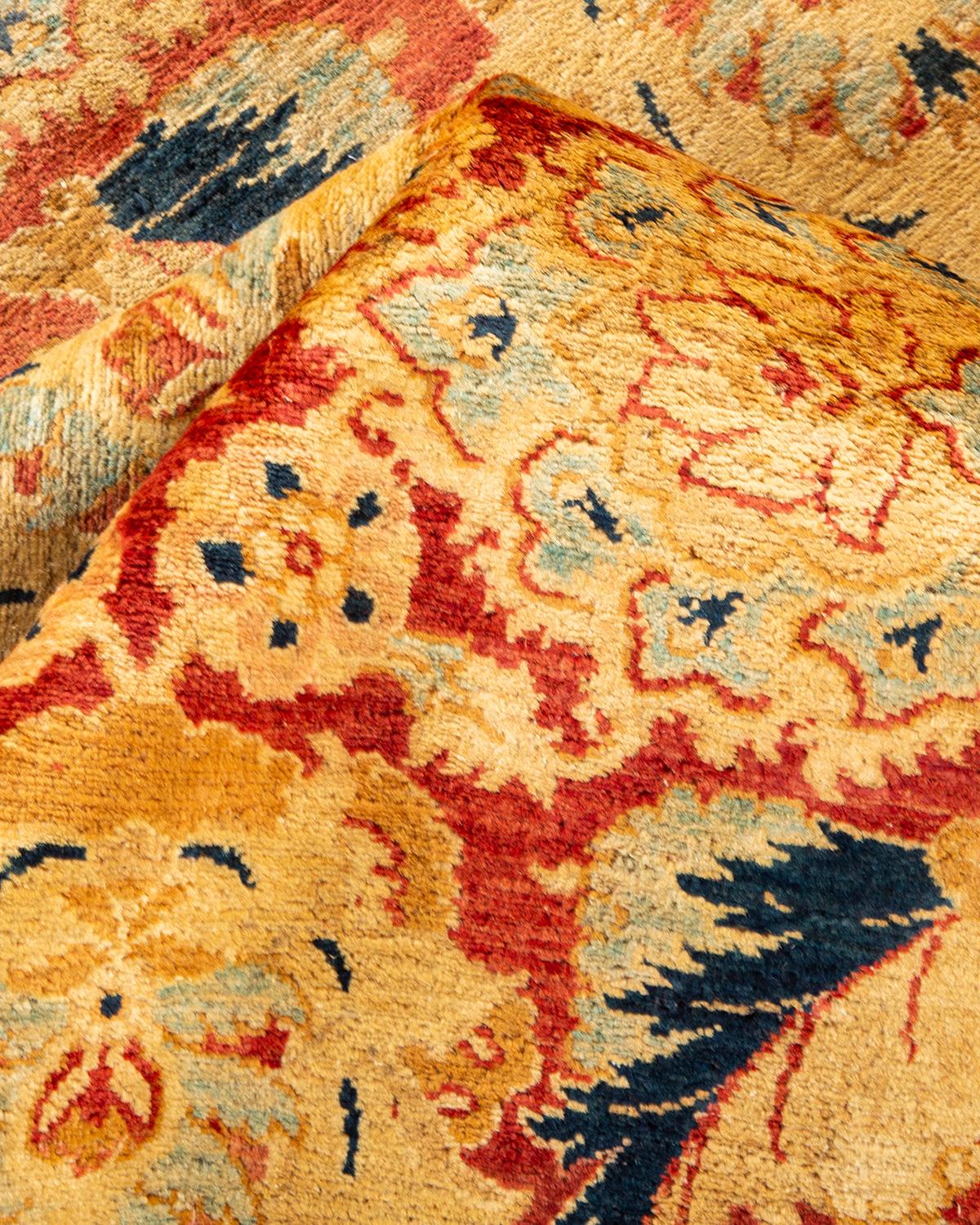 Tapis Mogul orange en laine noué à la main, unique en son genre en vente 1