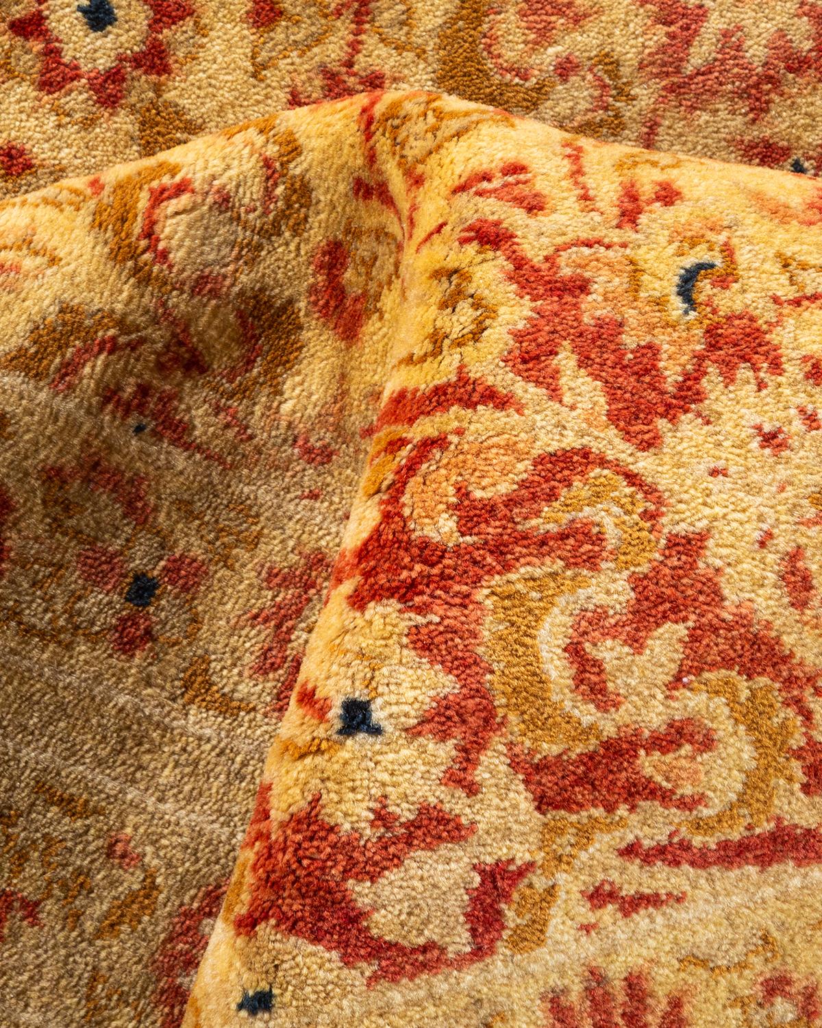 One-of-a-kind Hand Knotted Wool Mogul Orange Area Rug For Sale 2