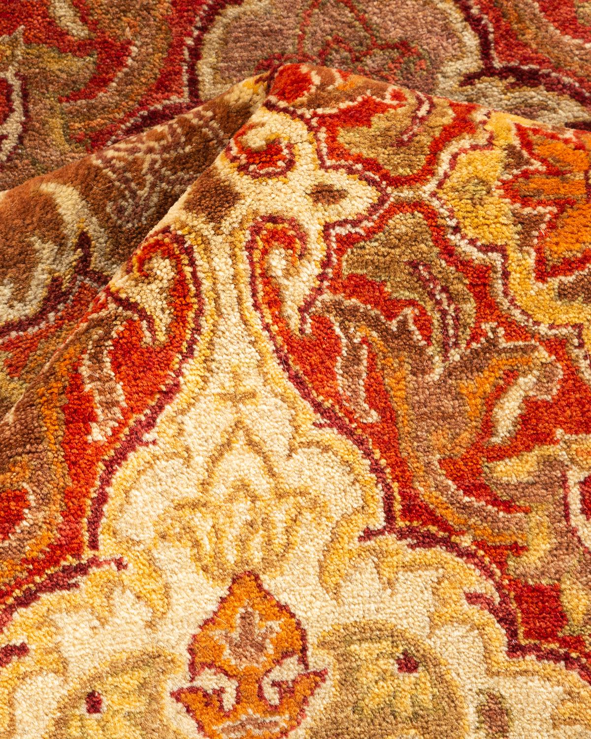 One-of-a-kind Hand Knotted Wool Mogul Orange Area Rug For Sale 2