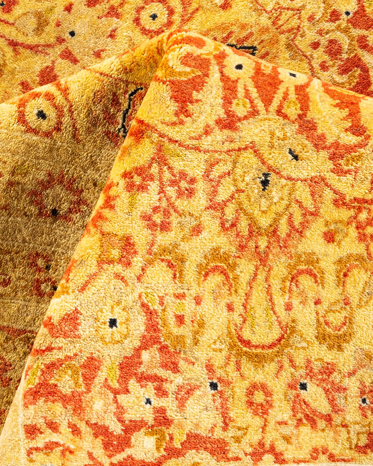 Handgeknüpfter, orangefarbener Mogul-Teppich aus Wolle, Unikat im Angebot 2