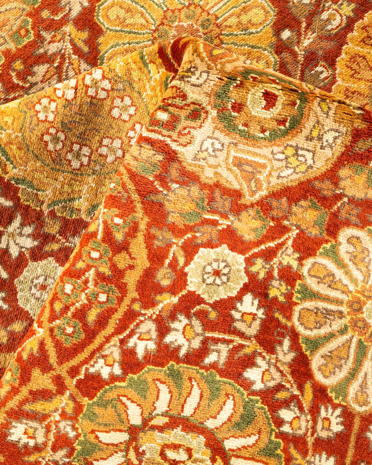 One-of-a-kind Hand Knotted Wool Mogul Orange Area Rug For Sale 2