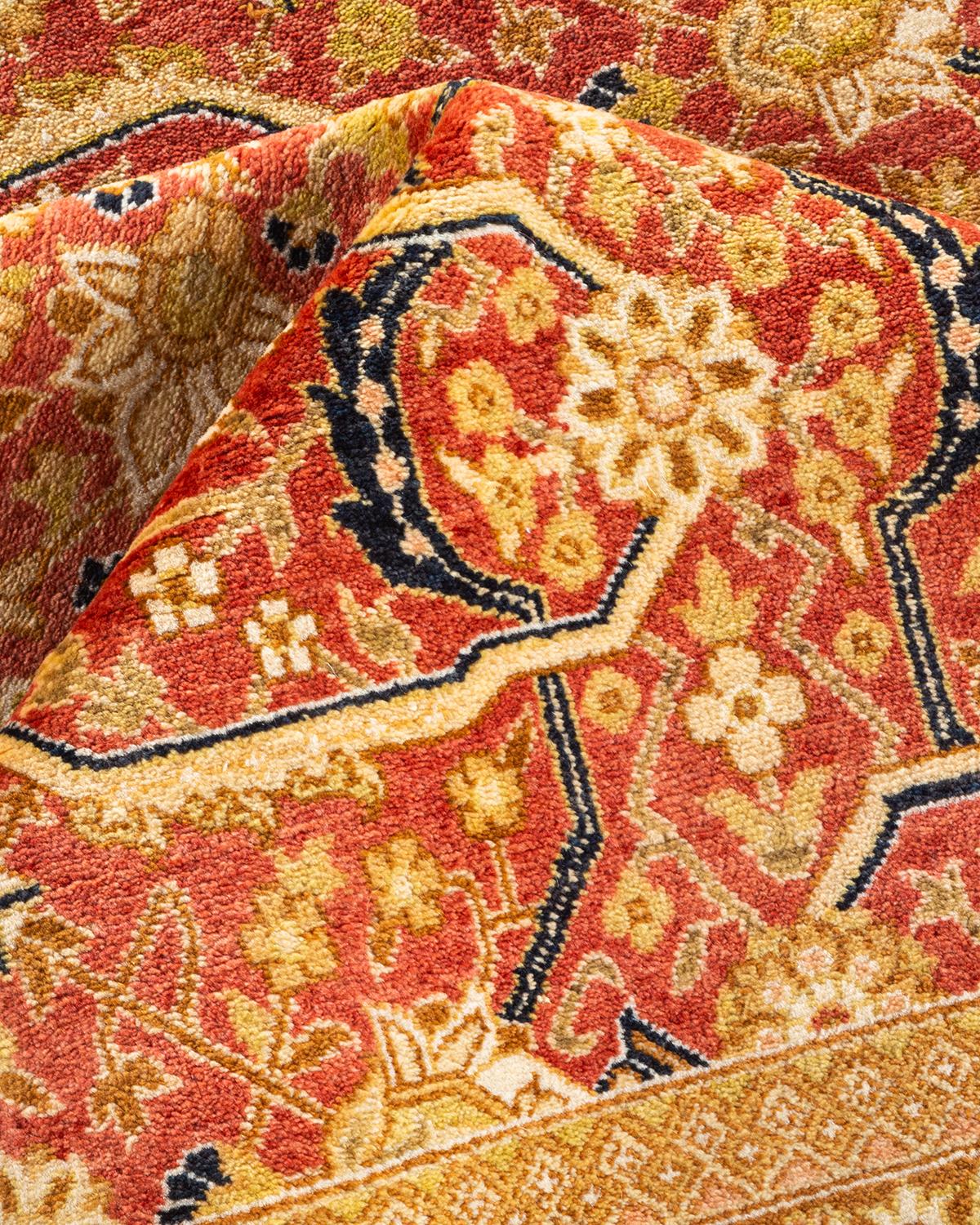 One-of-a-kind Hand Knotted Wool Mogul Orange Area Rug For Sale 2