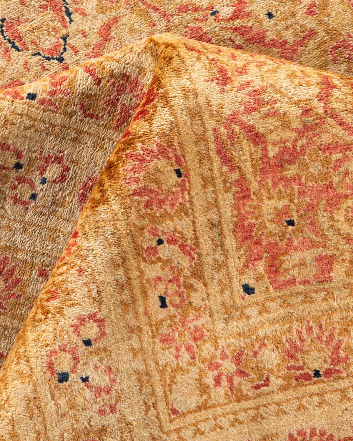 One-of-a-kind Hand Knotted Wool Mogul Orange Area Rug For Sale 2