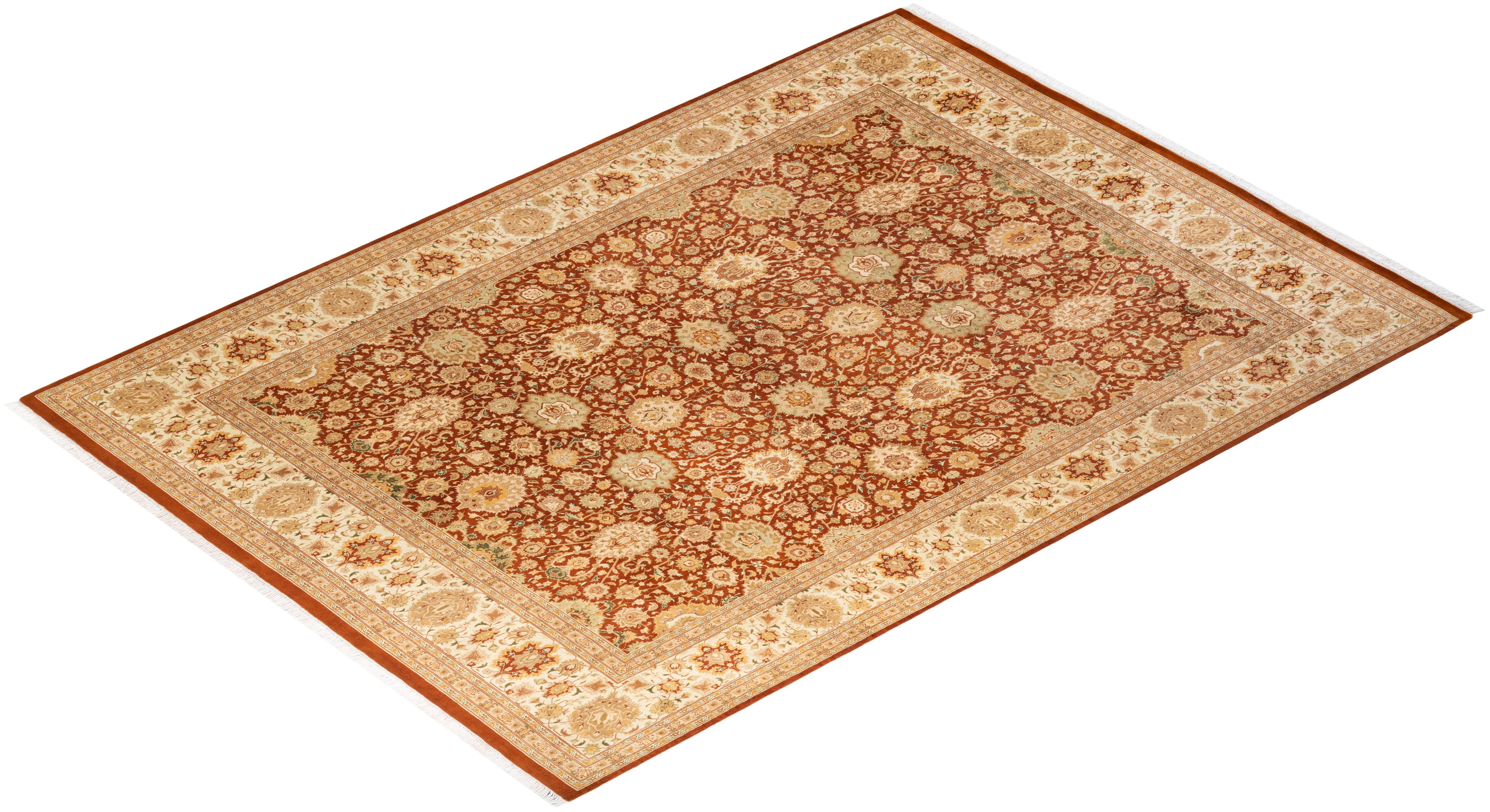 One-of-a-kind Hand Knotted Wool Mogul Orange Area Rug For Sale 3
