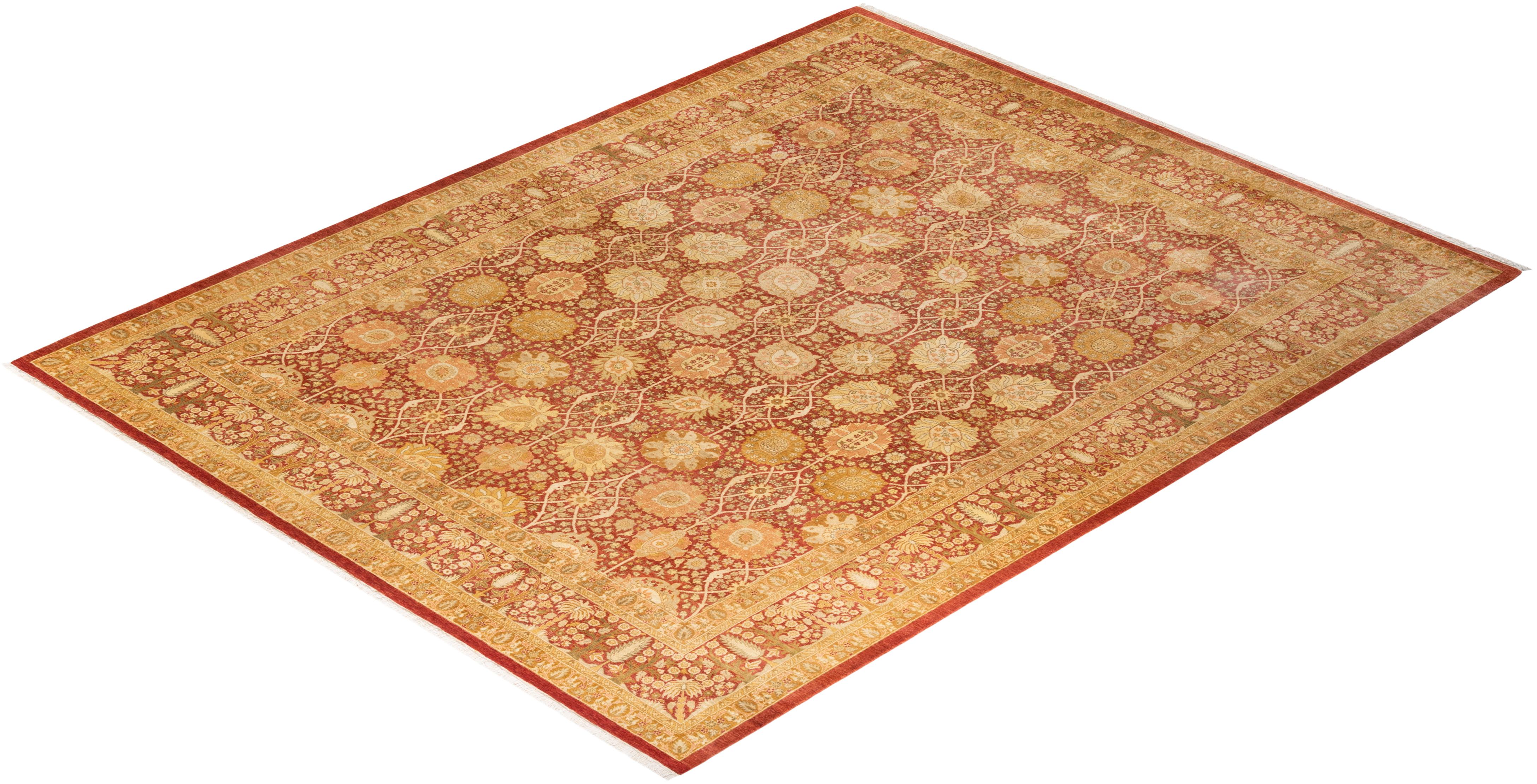 One-of-a-kind Hand Knotted Wool Mogul Orange Area Rug For Sale 3
