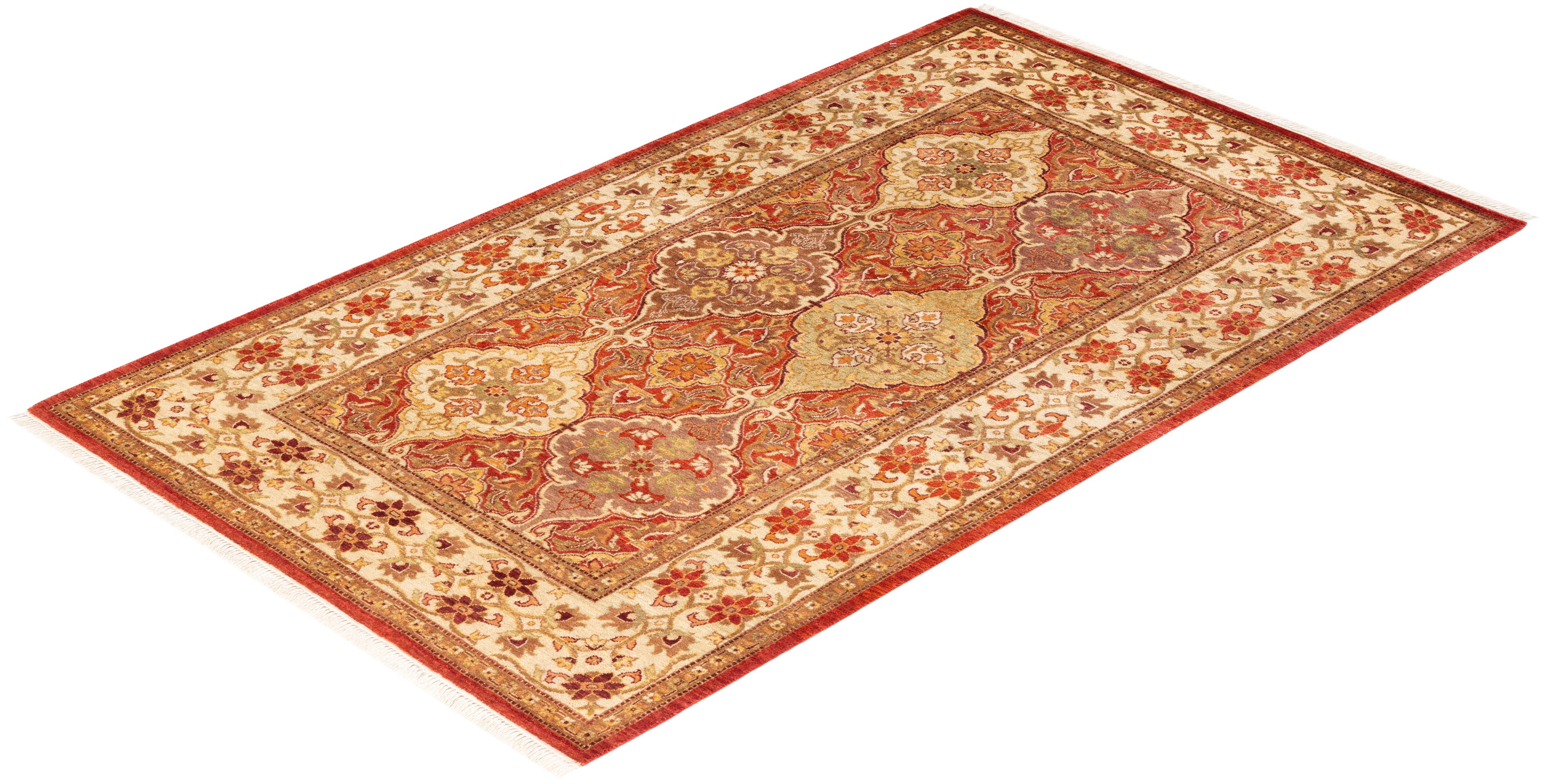 One-of-a-kind Hand Knotted Wool Mogul Orange Area Rug For Sale 3