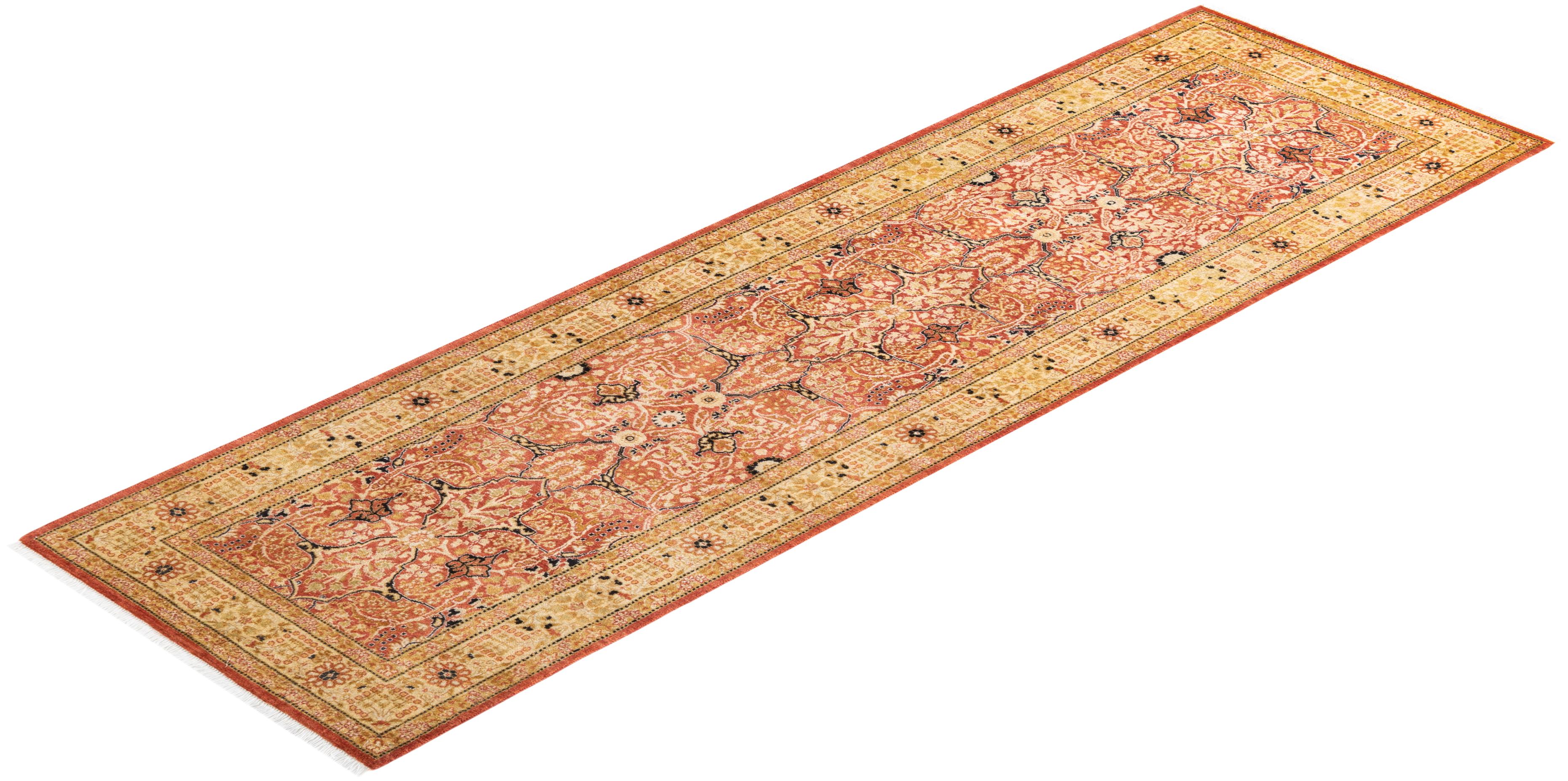 Handgeknüpfter, orangefarbener Mogul-Teppich aus Wolle, Unikat im Angebot 3