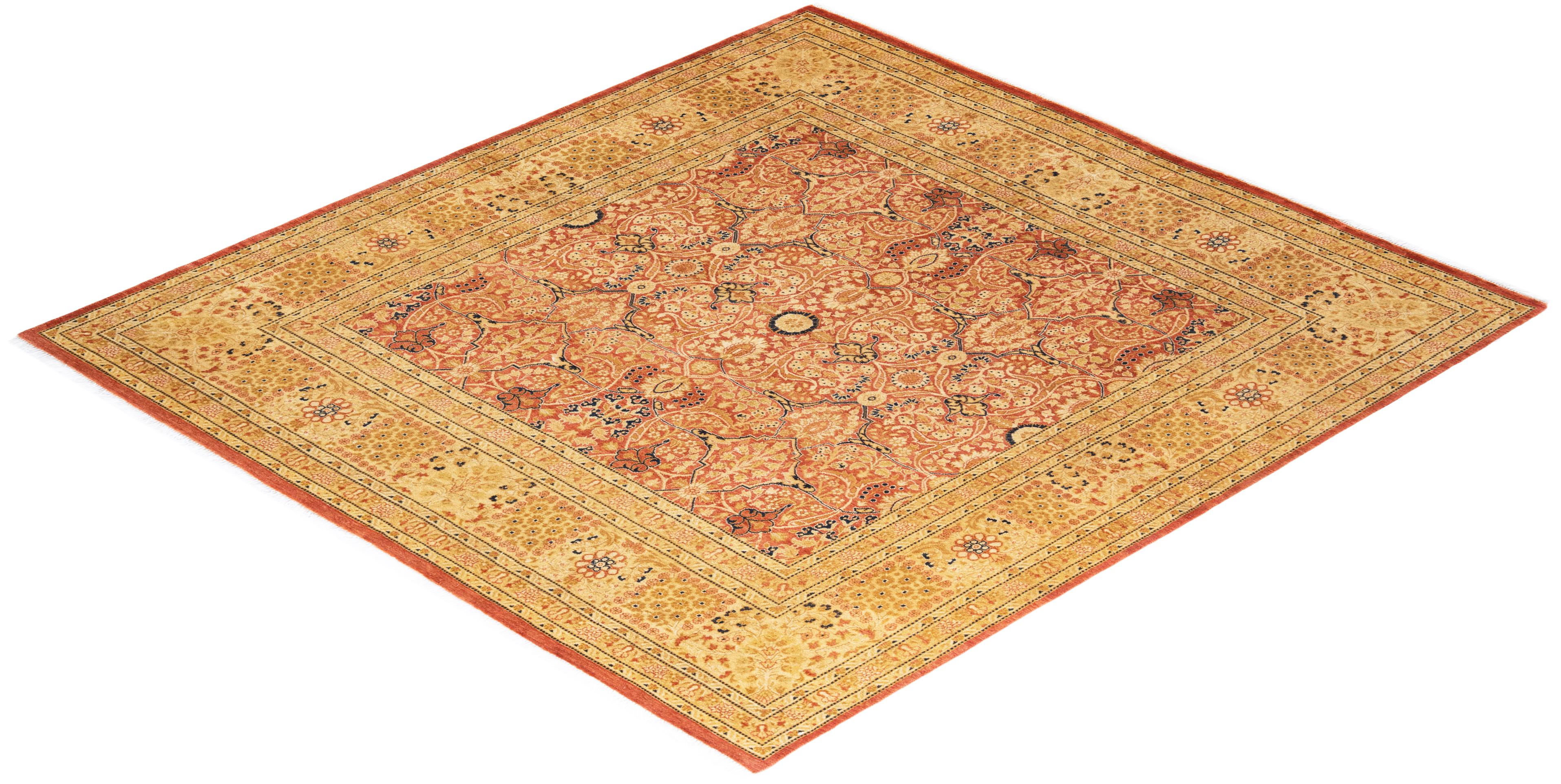 Tapis unique en son genre en laine nouée à la main Mogul Orange en vente 2
