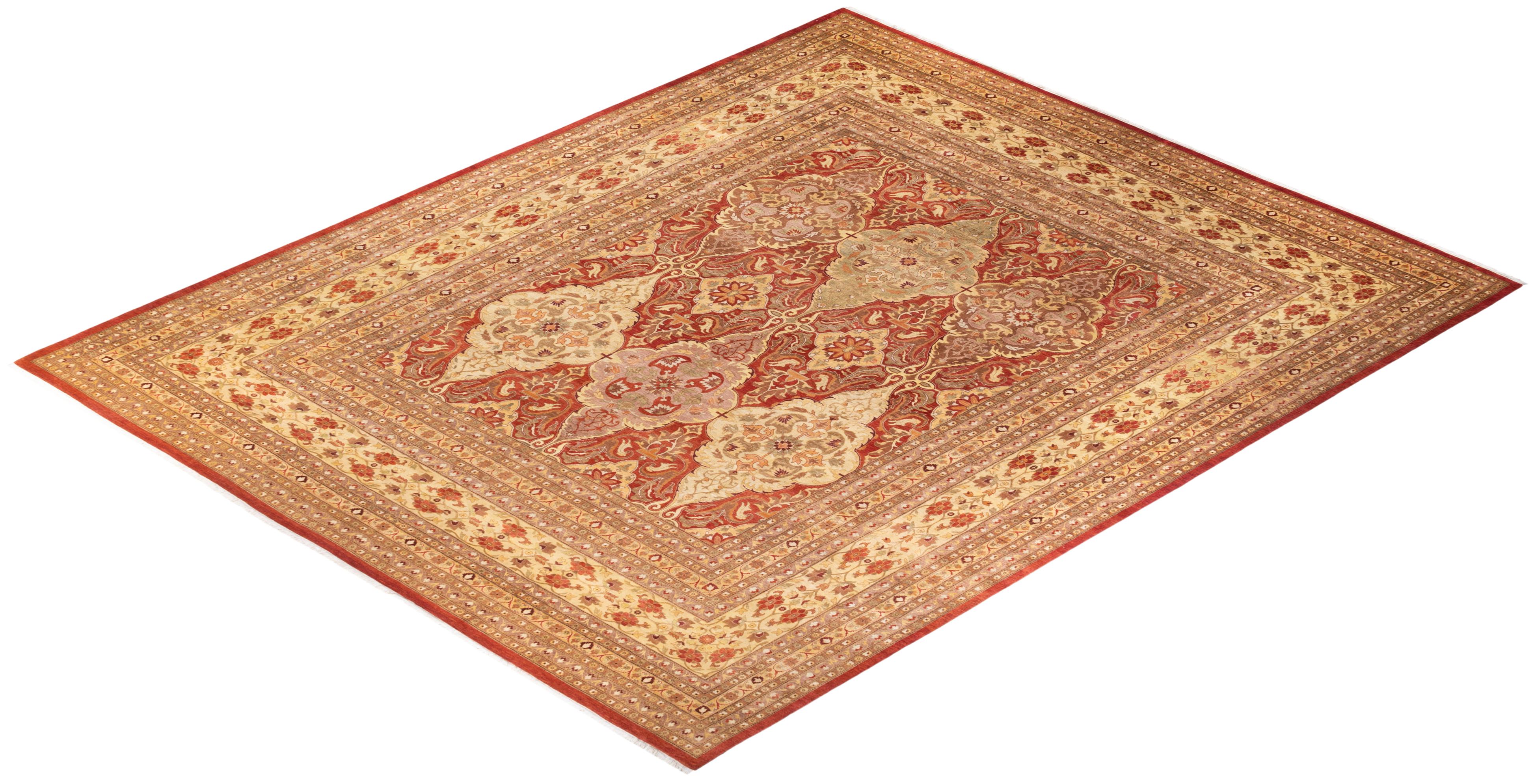 One-of-a-kind Hand Knotted Wool Mogul Orange Area Rug For Sale 3