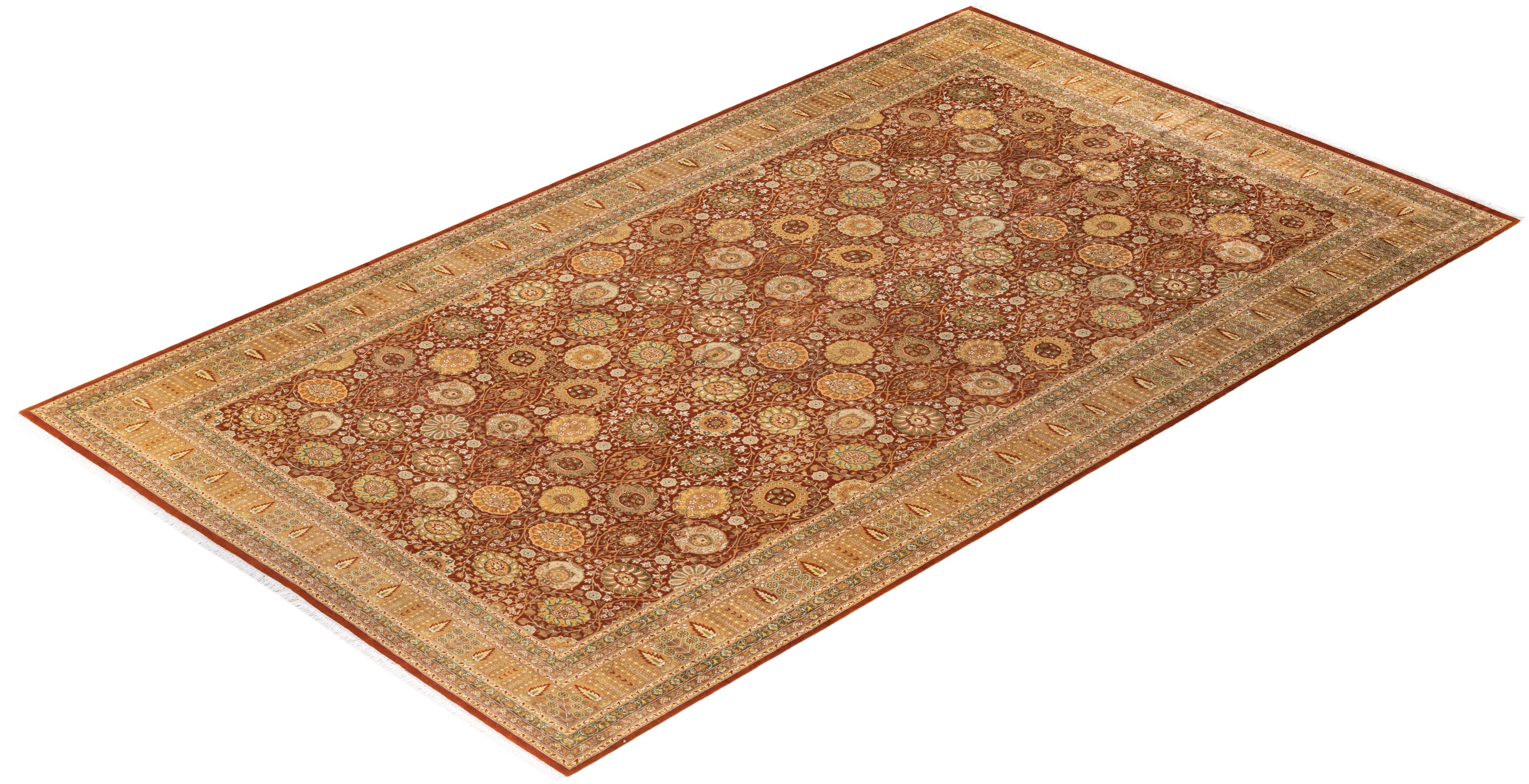 One-of-a-kind Hand Knotted Wool Mogul Orange Area Rug For Sale 3