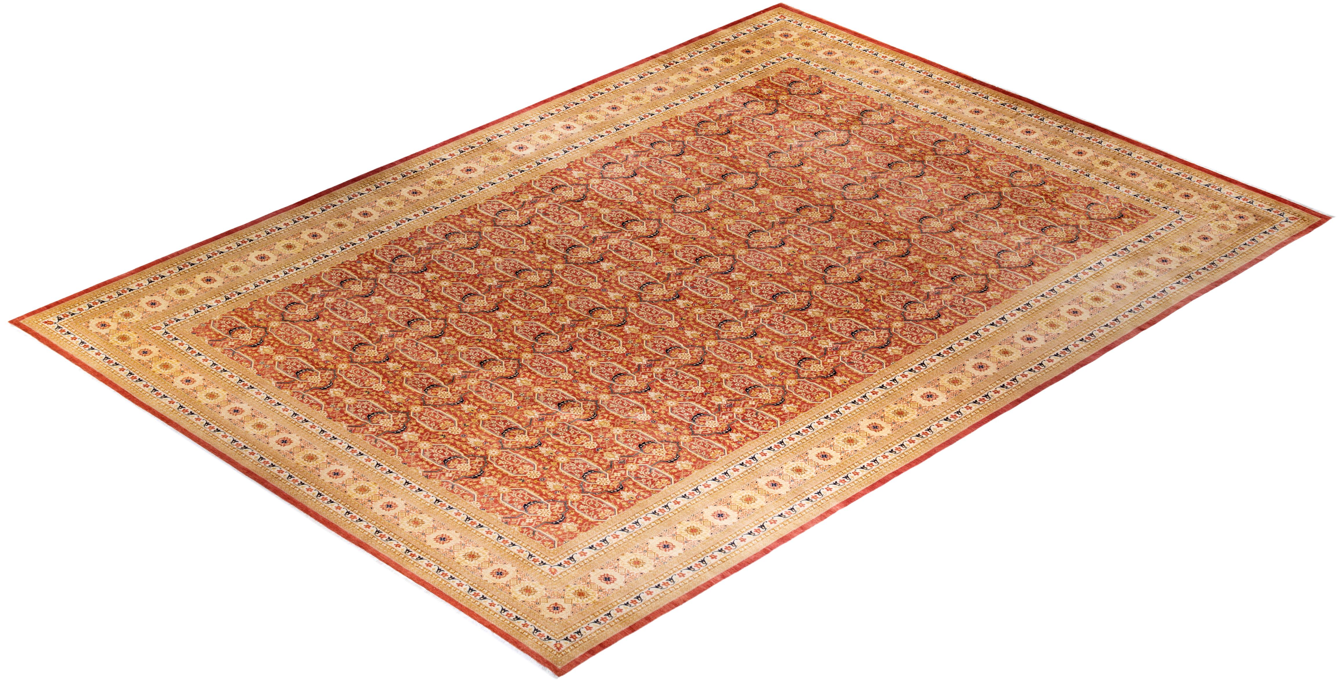 One-of-a-kind Hand Knotted Wool Mogul Orange Area Rug For Sale 3