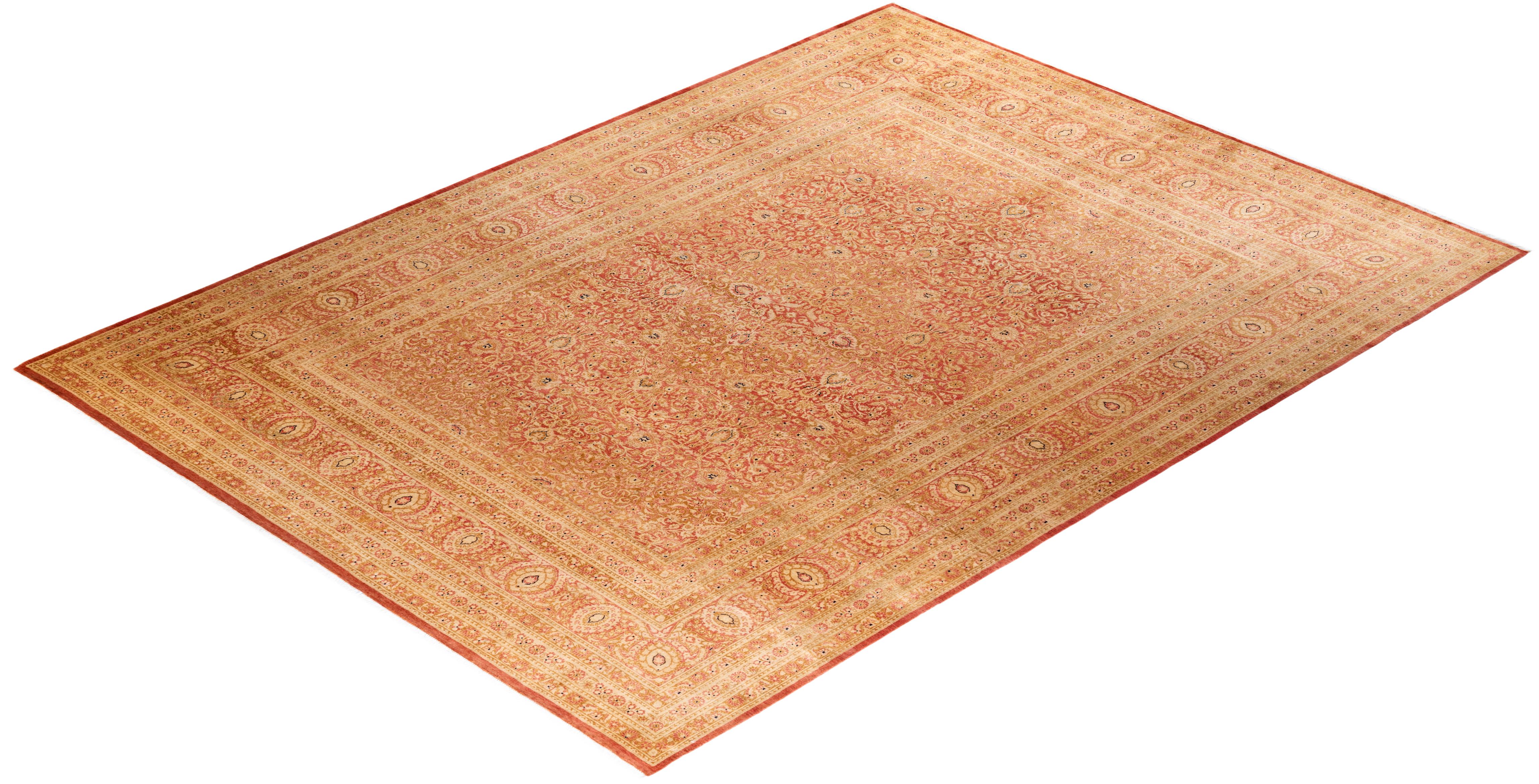 One-of-a-kind Hand Knotted Wool Mogul Orange Area Rug For Sale 3