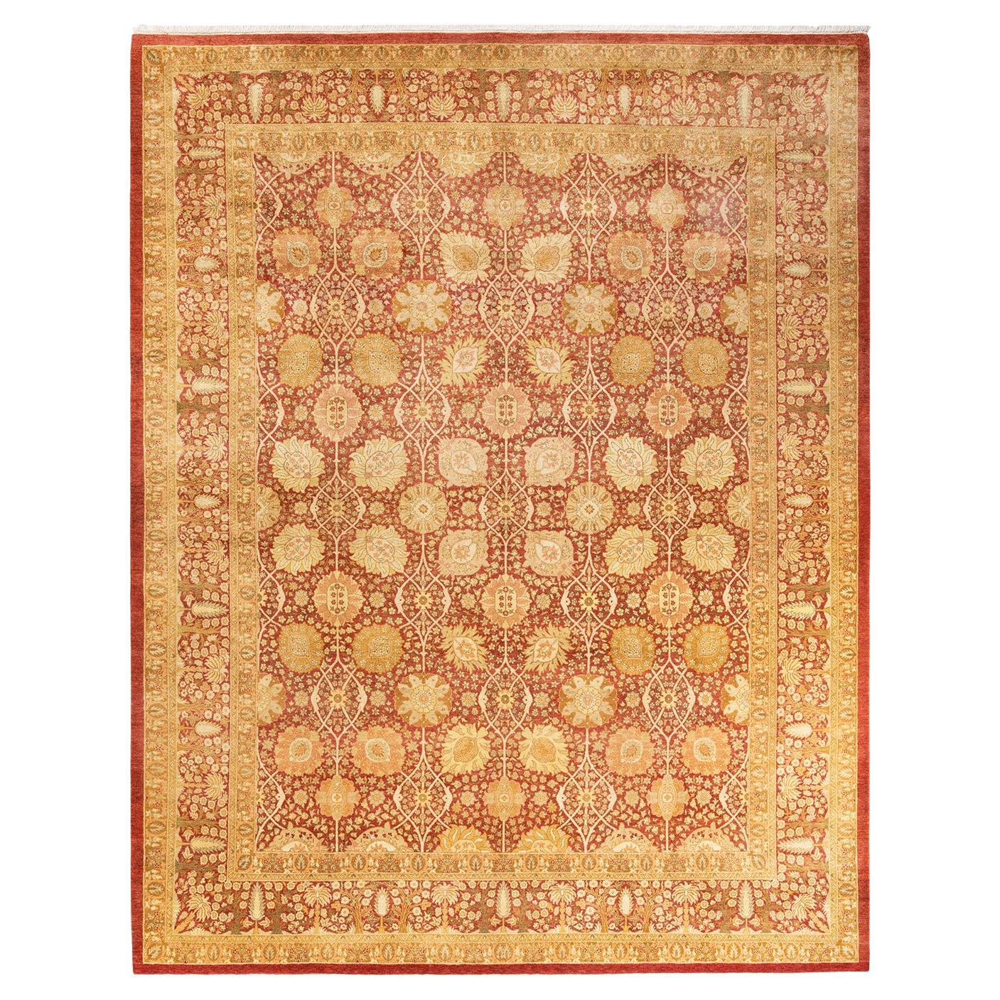 One-of-a-kind Hand Knotted Wool Mogul Orange Area Rug For Sale