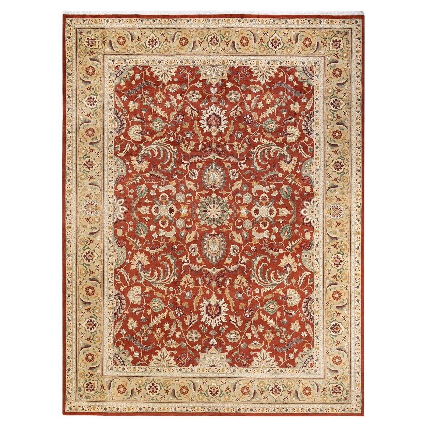 One-of-a-kind Hand Knotted Wool Mogul Orange Area Rug