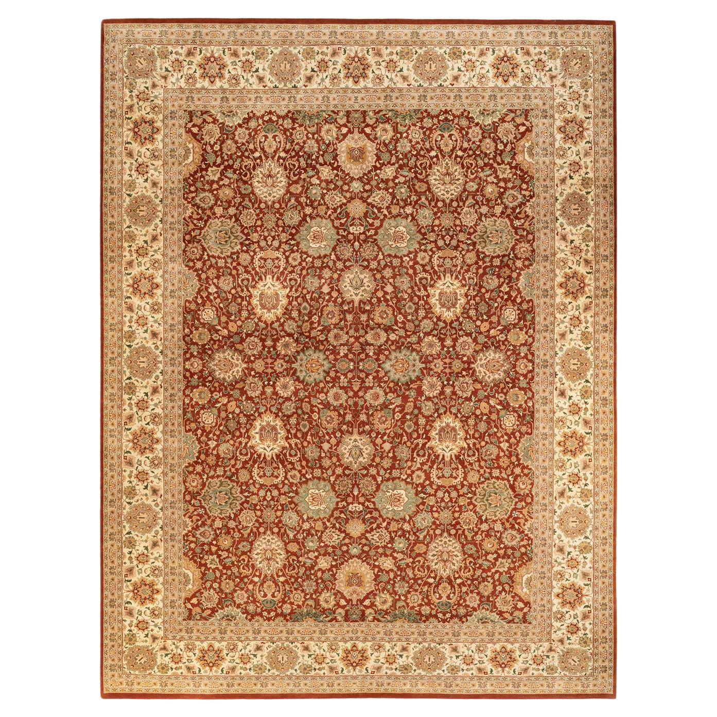 One-of-a-kind Hand Knotted Wool Mogul Orange Area Rug For Sale