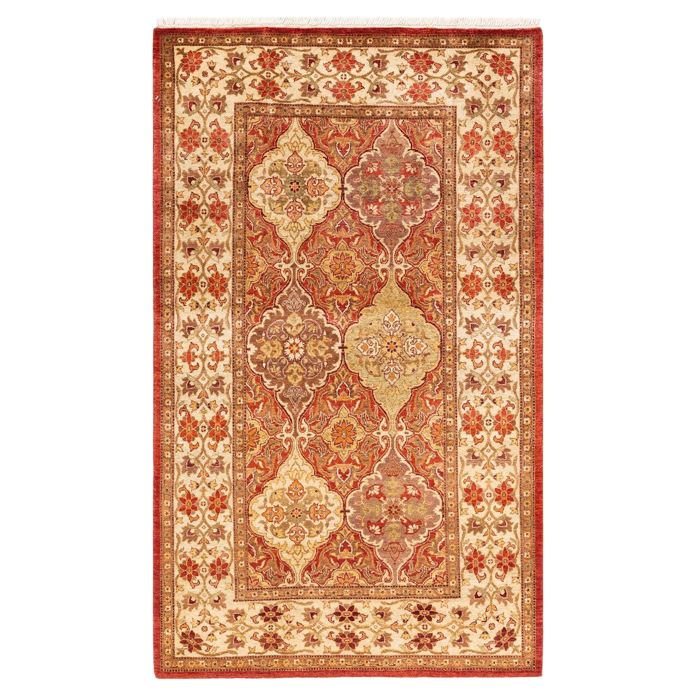One-of-a-kind Hand Knotted Wool Mogul Orange Area Rug For Sale