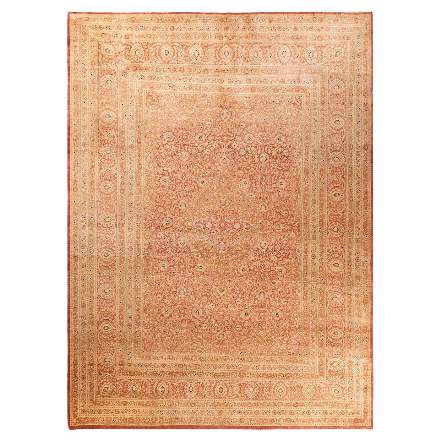 One-of-a-kind Hand Knotted Wool Mogul Orange Area Rug For Sale