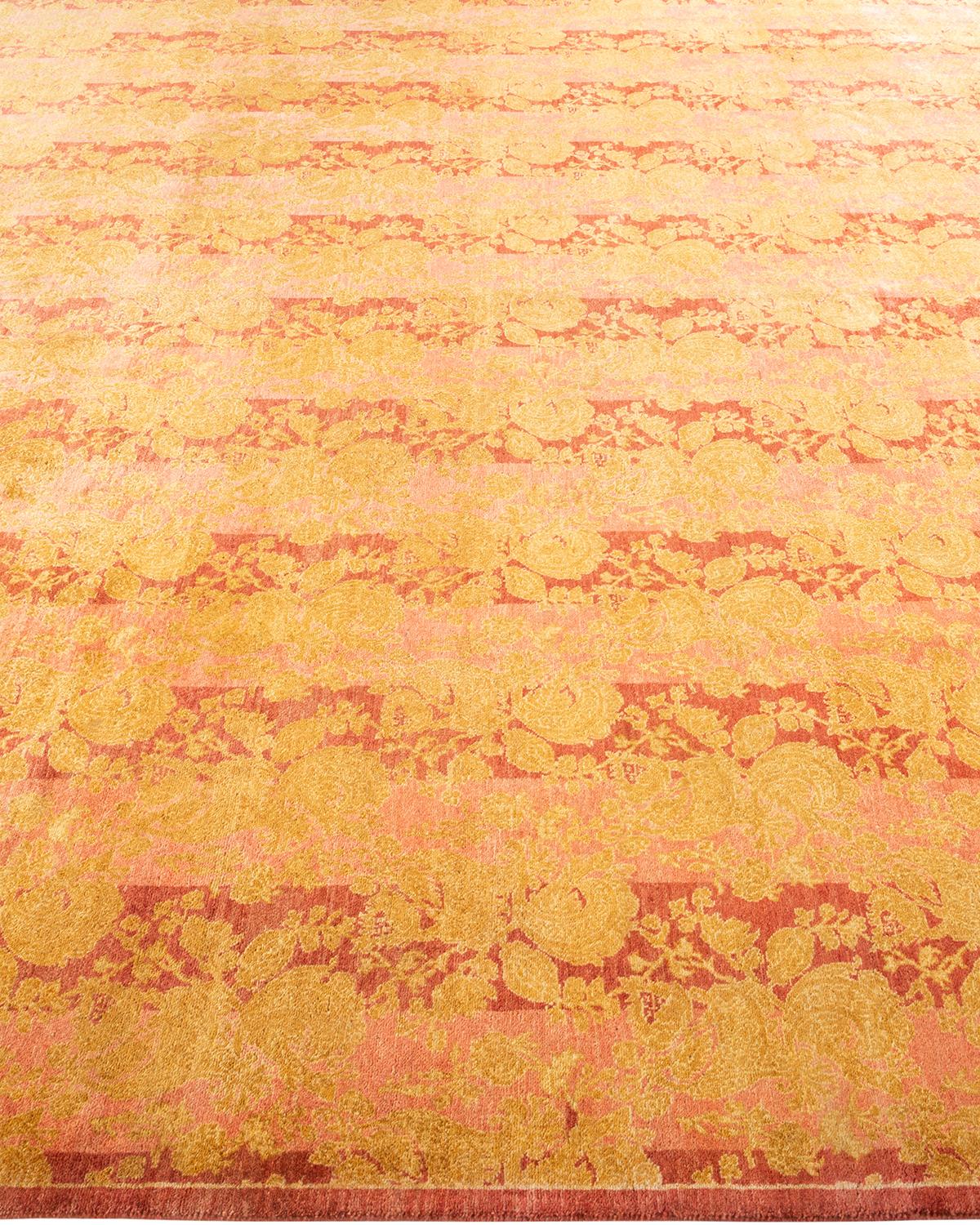 One-of-a-kind Hand Knotted Wool Mogul Pink Area Rug In New Condition For Sale In Norwalk, CT