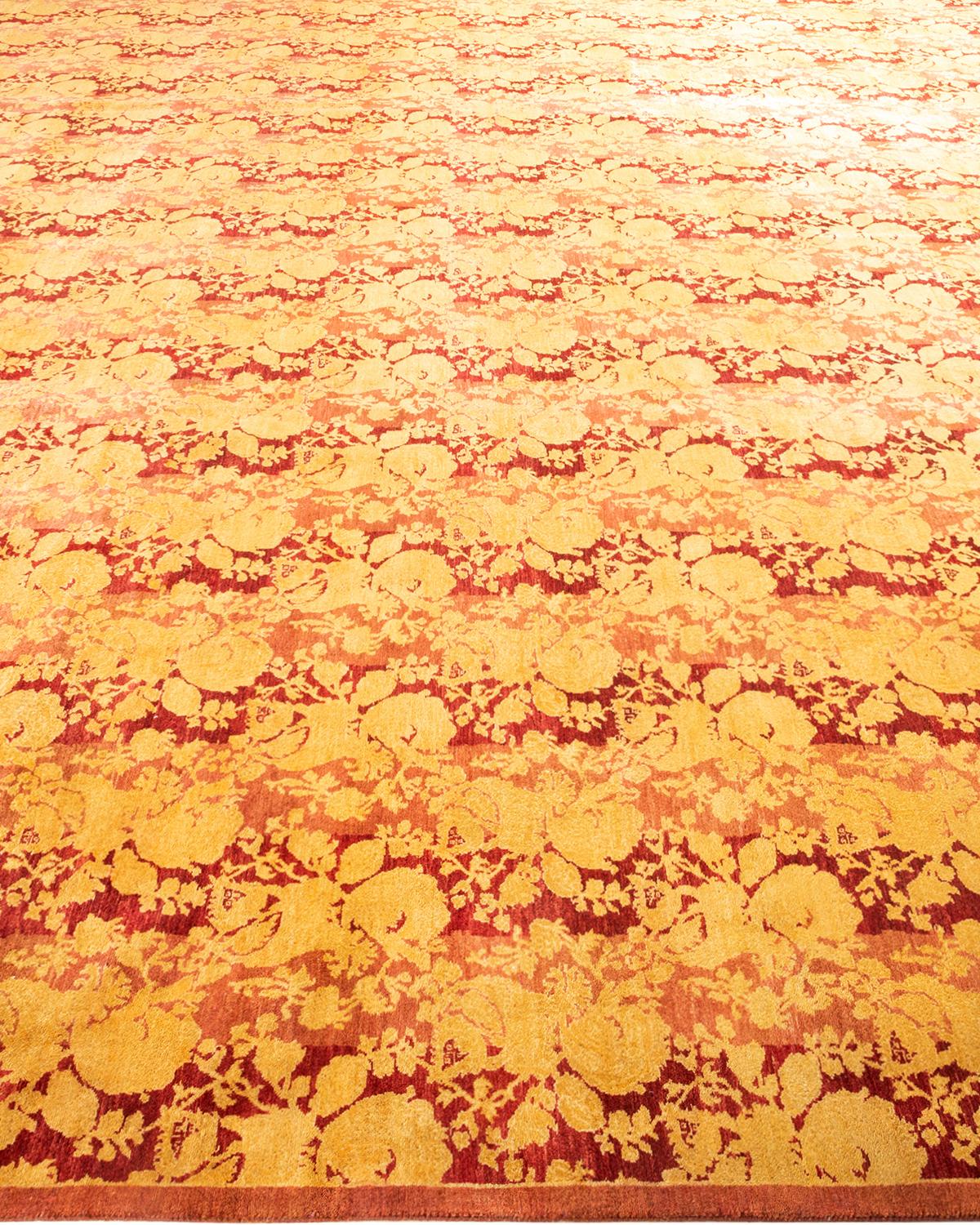 One-of-a-kind Hand Knotted Wool Mogul Pink Area Rug In New Condition For Sale In Norwalk, CT