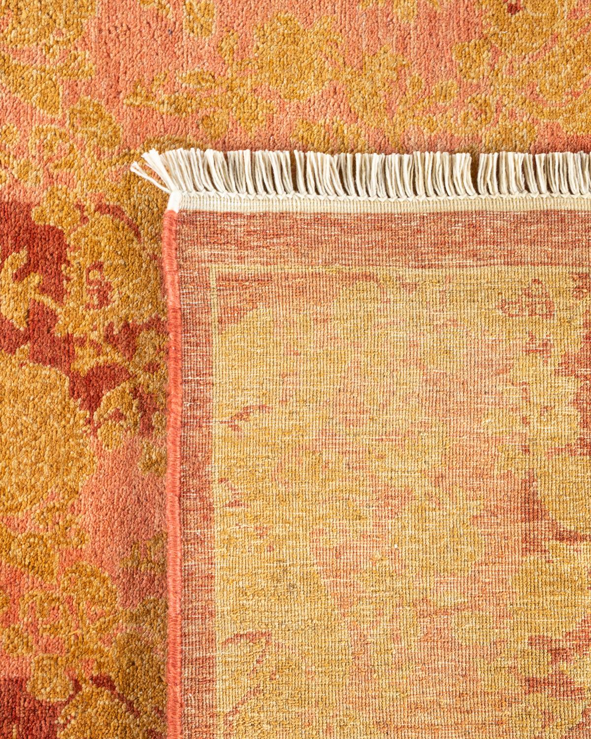 Contemporary One-of-a-kind Hand Knotted Wool Mogul Pink Area Rug For Sale