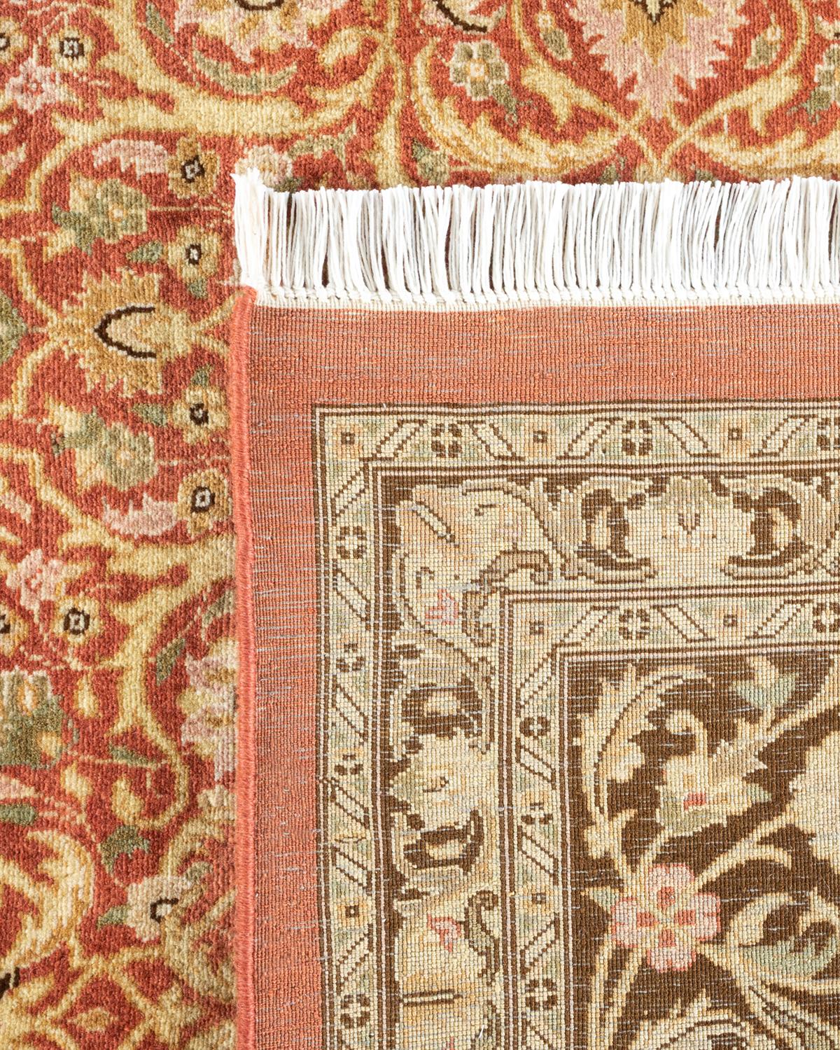 Contemporary One-of-a-kind Hand Knotted Wool Mogul Pink Area Rug For Sale