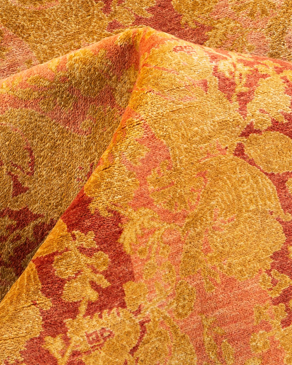 One-of-a-kind Hand Knotted Wool Mogul Pink Area Rug For Sale 2