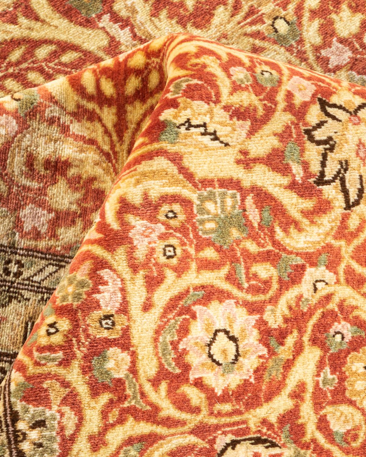 One-of-a-kind Hand Knotted Wool Mogul Pink Area Rug For Sale 2