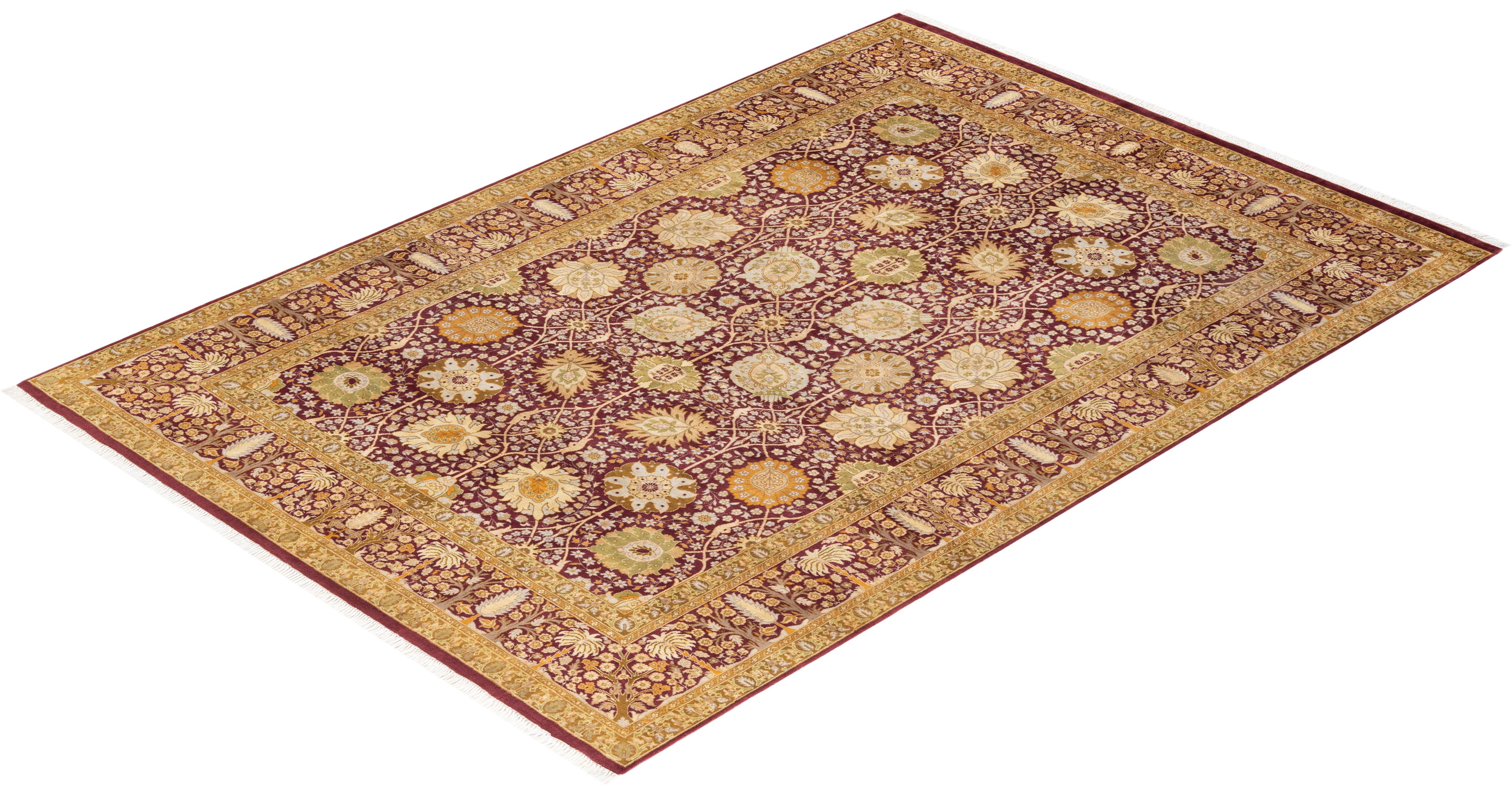 One-of-a-kind Hand Knotted Wool Mogul Purple Area Rug For Sale 3