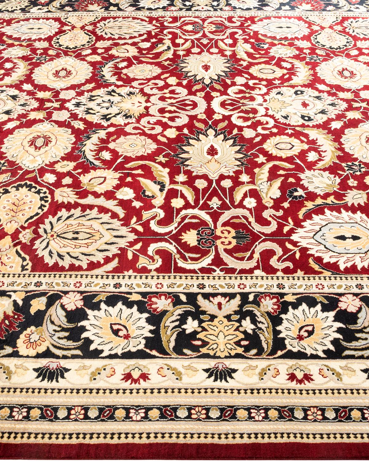 One-of-a-kind Hand Knotted Wool Mogul Red Area Rug In New Condition For Sale In Norwalk, CT