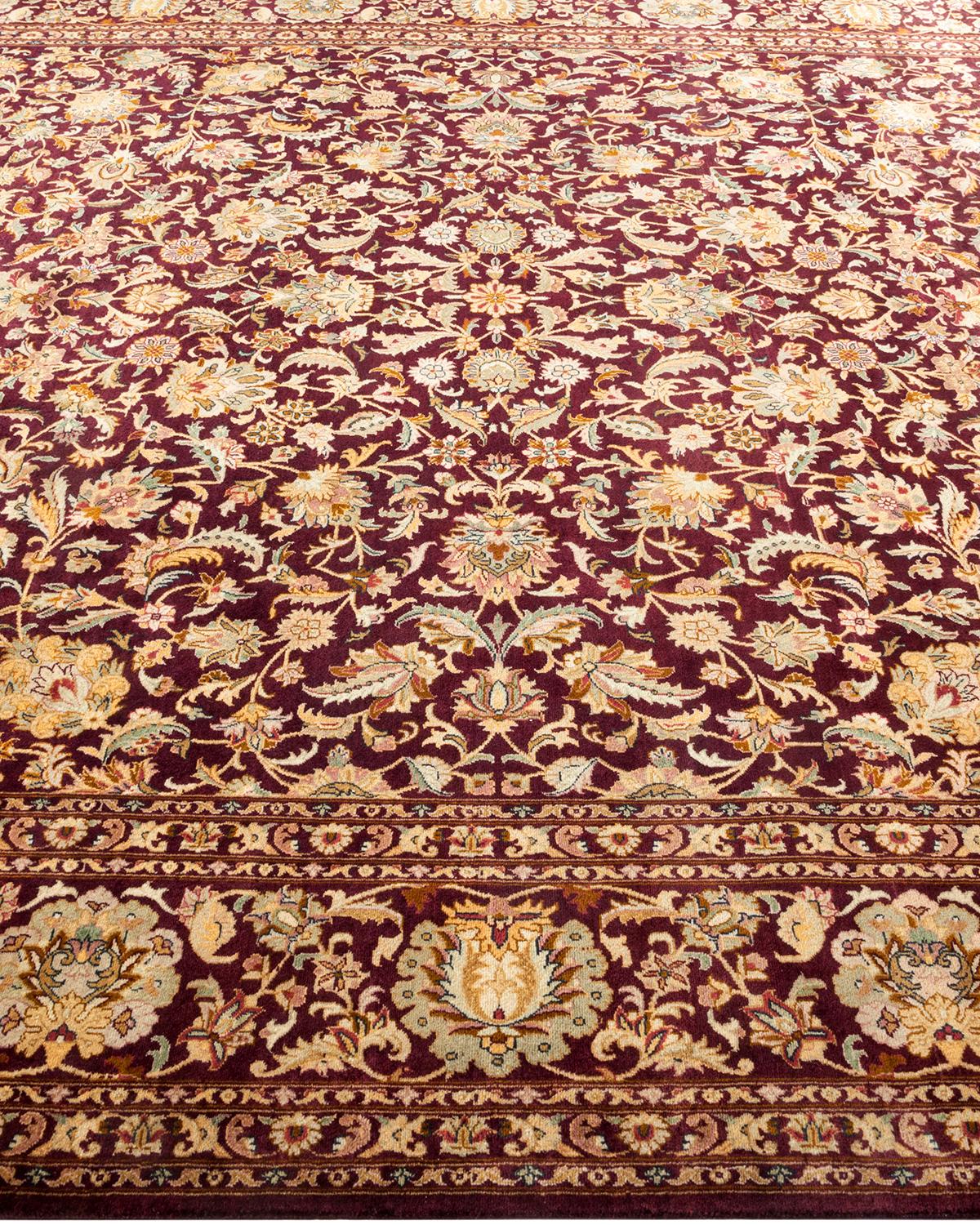 One-of-a-kind Hand Knotted Wool Mogul Red Area Rug In New Condition For Sale In Norwalk, CT