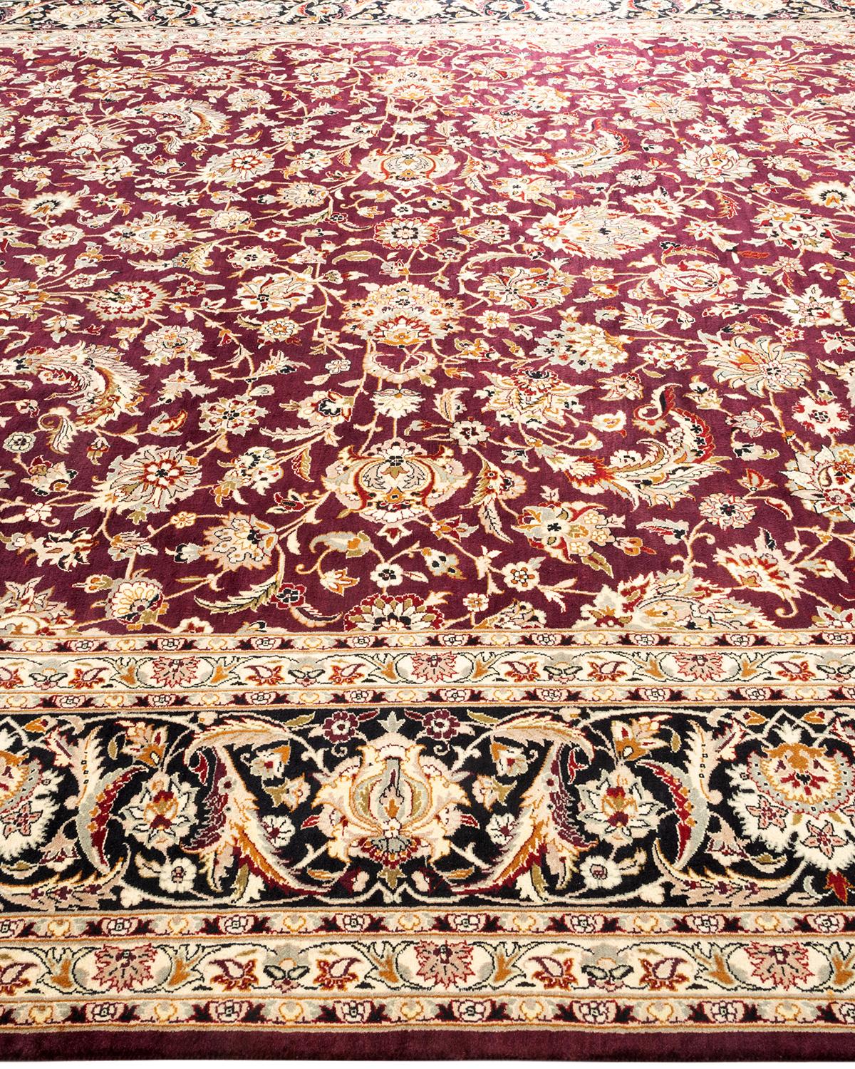 One-of-a-kind Hand Knotted Wool Mogul Red Area Rug In New Condition For Sale In Norwalk, CT