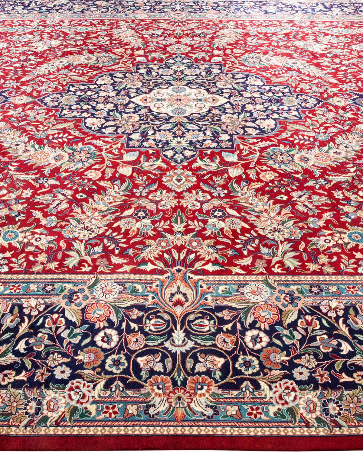 One-of-a-kind Hand Knotted Wool Mogul Red Area Rug In New Condition For Sale In Norwalk, CT