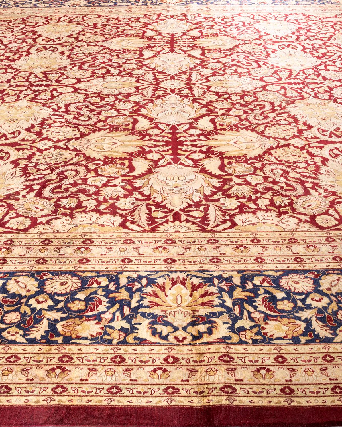 One-of-a-kind Hand Knotted Wool Mogul Red Area Rug In New Condition For Sale In Norwalk, CT