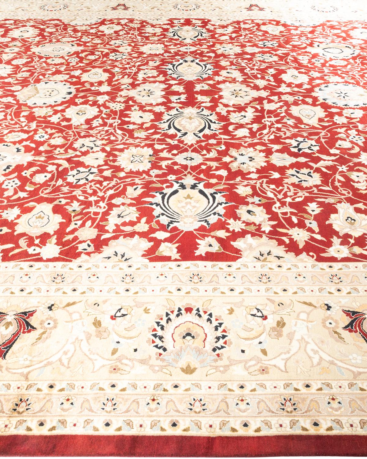 One-of-a-kind Hand Knotted Wool Mogul Red Area Rug In New Condition For Sale In Norwalk, CT