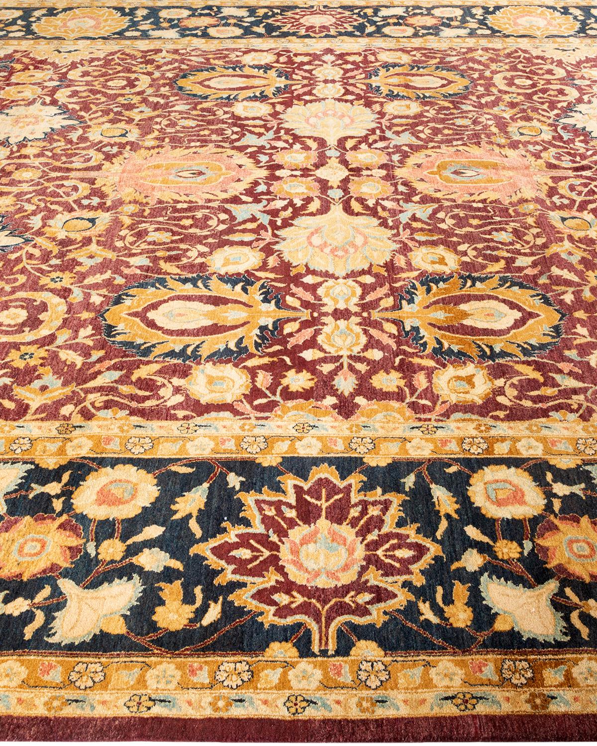 One-of-a-kind Hand Knotted Wool Mogul Red Area Rug In New Condition For Sale In Norwalk, CT