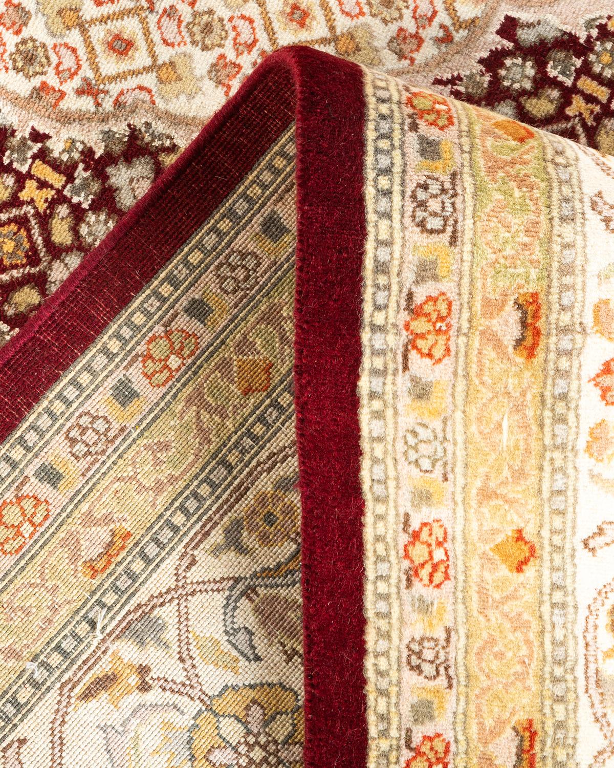 Laine Tapis Mogul rouge en laine noué à la main, unique en son genre en vente
