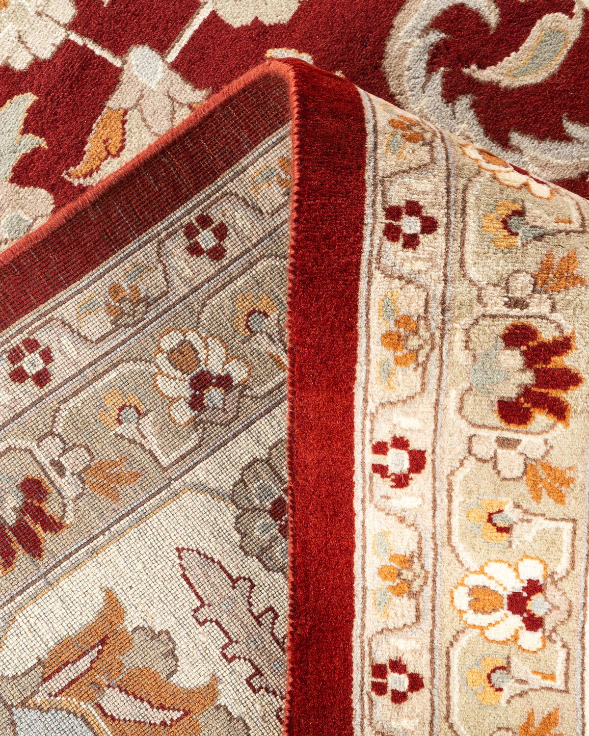 Laine Tapis Mogul rouge en laine noué à la main, unique en son genre en vente