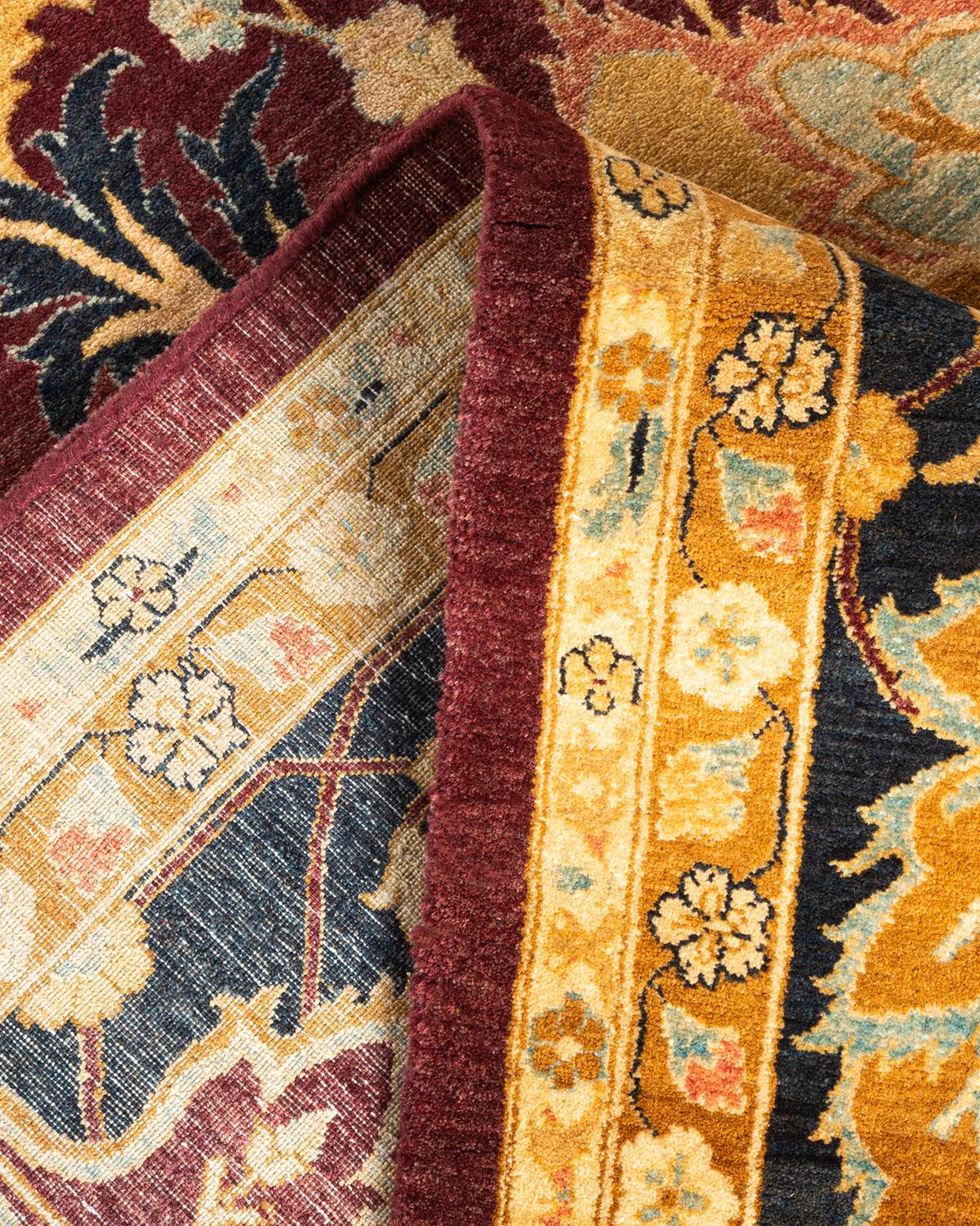 Laine Tapis Mogul rouge en laine noué à la main, unique en son genre en vente