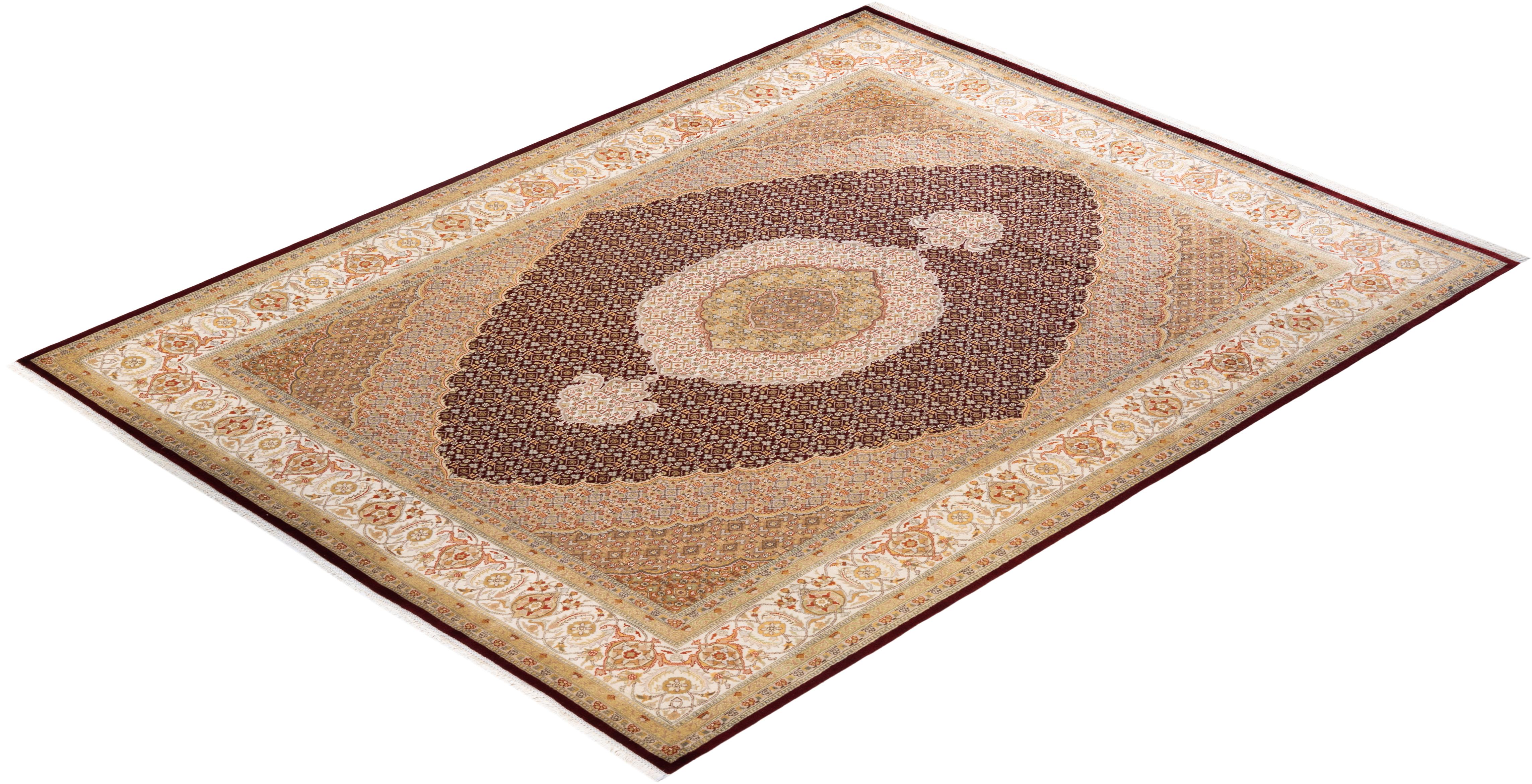 Tapis Mogul rouge en laine noué à la main, unique en son genre en vente 2